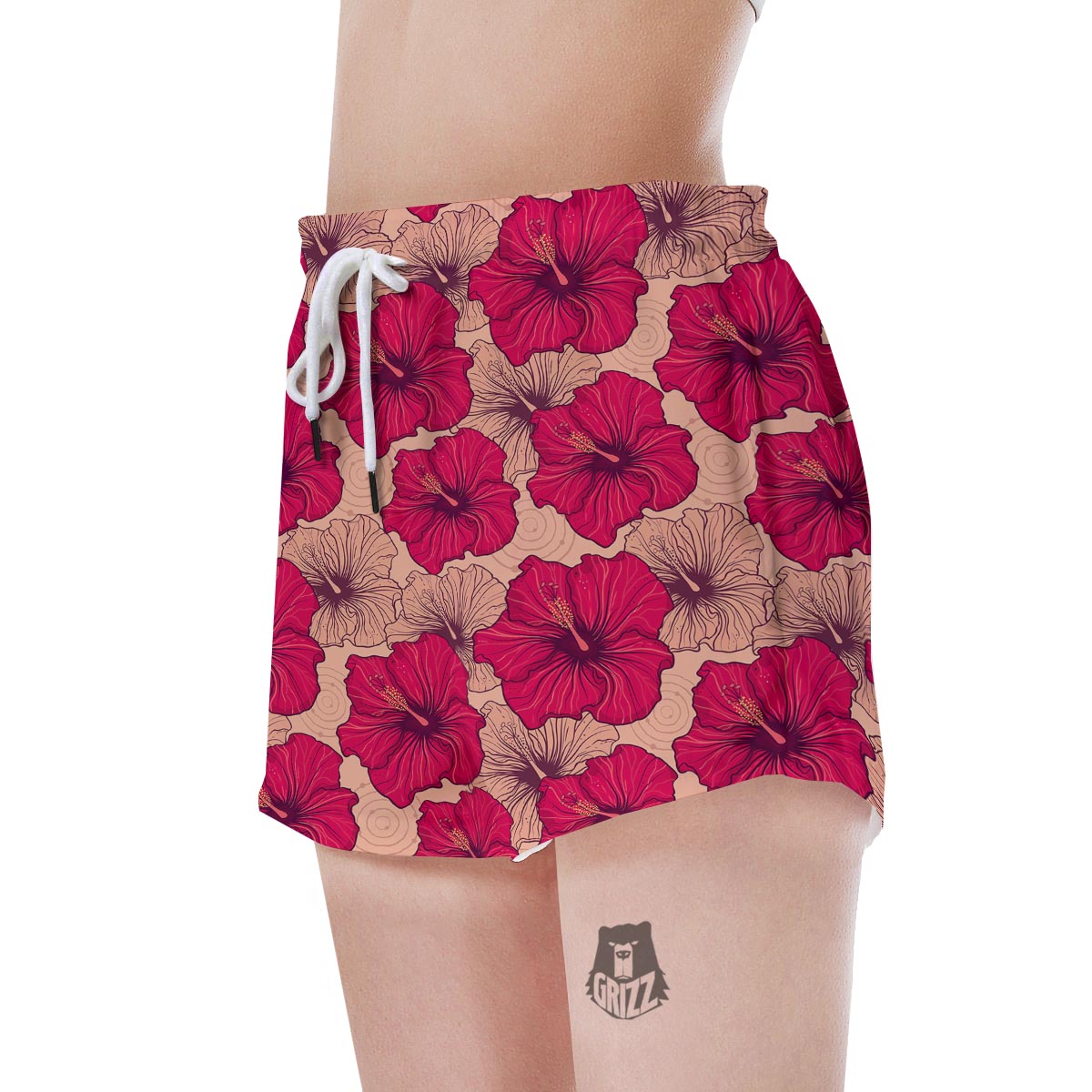 Red Hibiscus Flower Print Women's Shorts-grizzshop