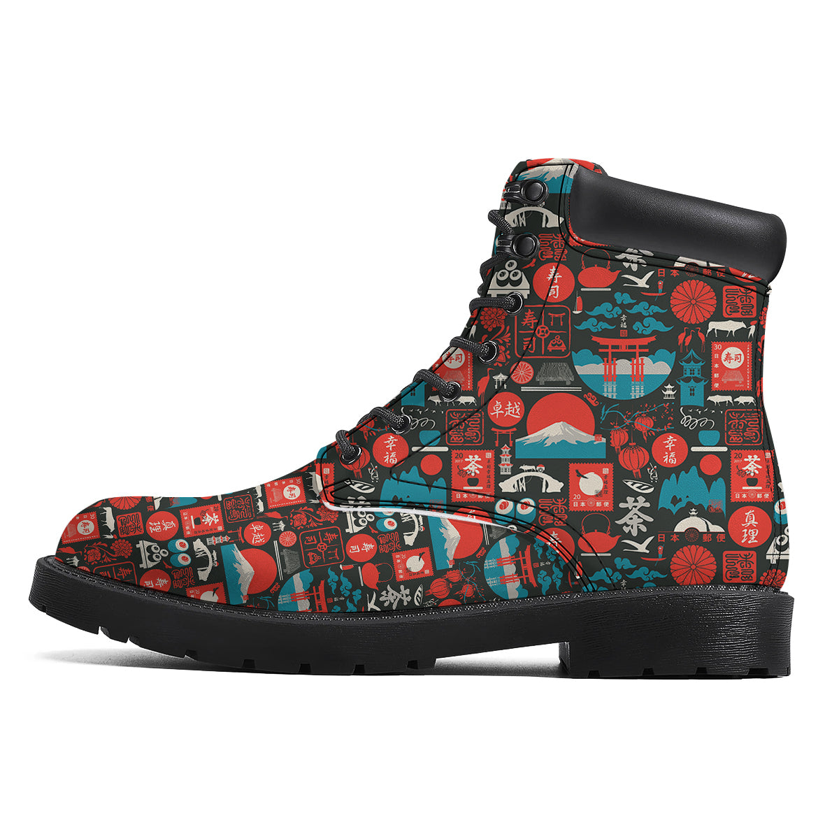 Red Japanese Characters Print Pattern Boots-grizzshop