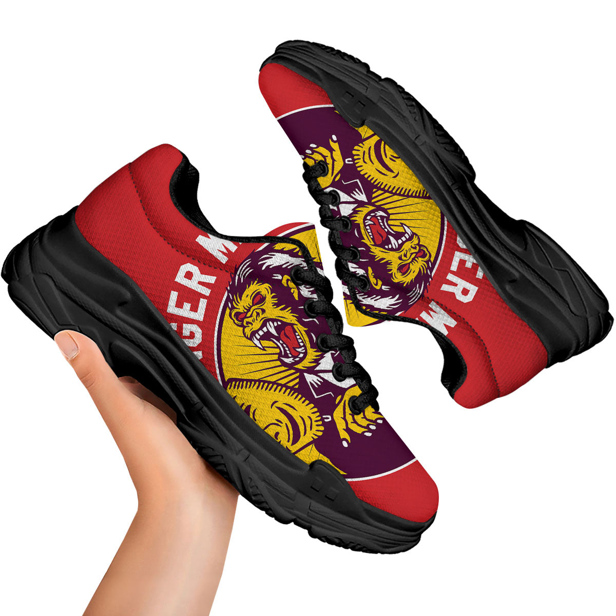 Red King Kong Gorilla Print Black Chunky Shoes-grizzshop