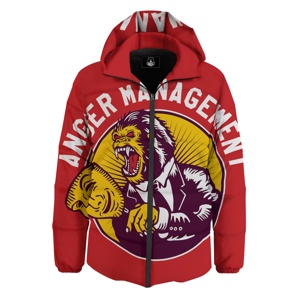 Red King Kong Gorilla Print Down Jacket-grizzshop