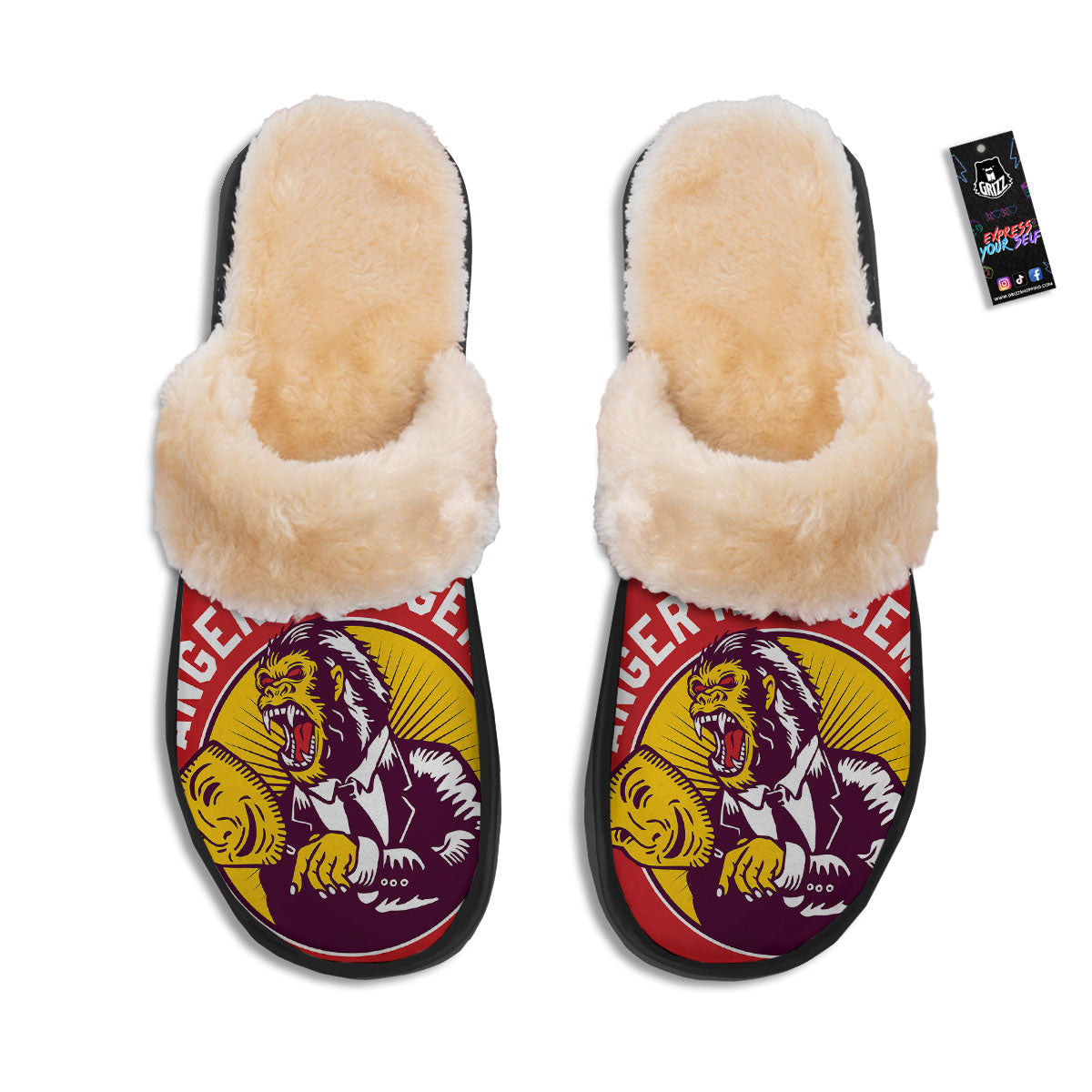 Red King Kong Gorilla Print Slippers-grizzshop