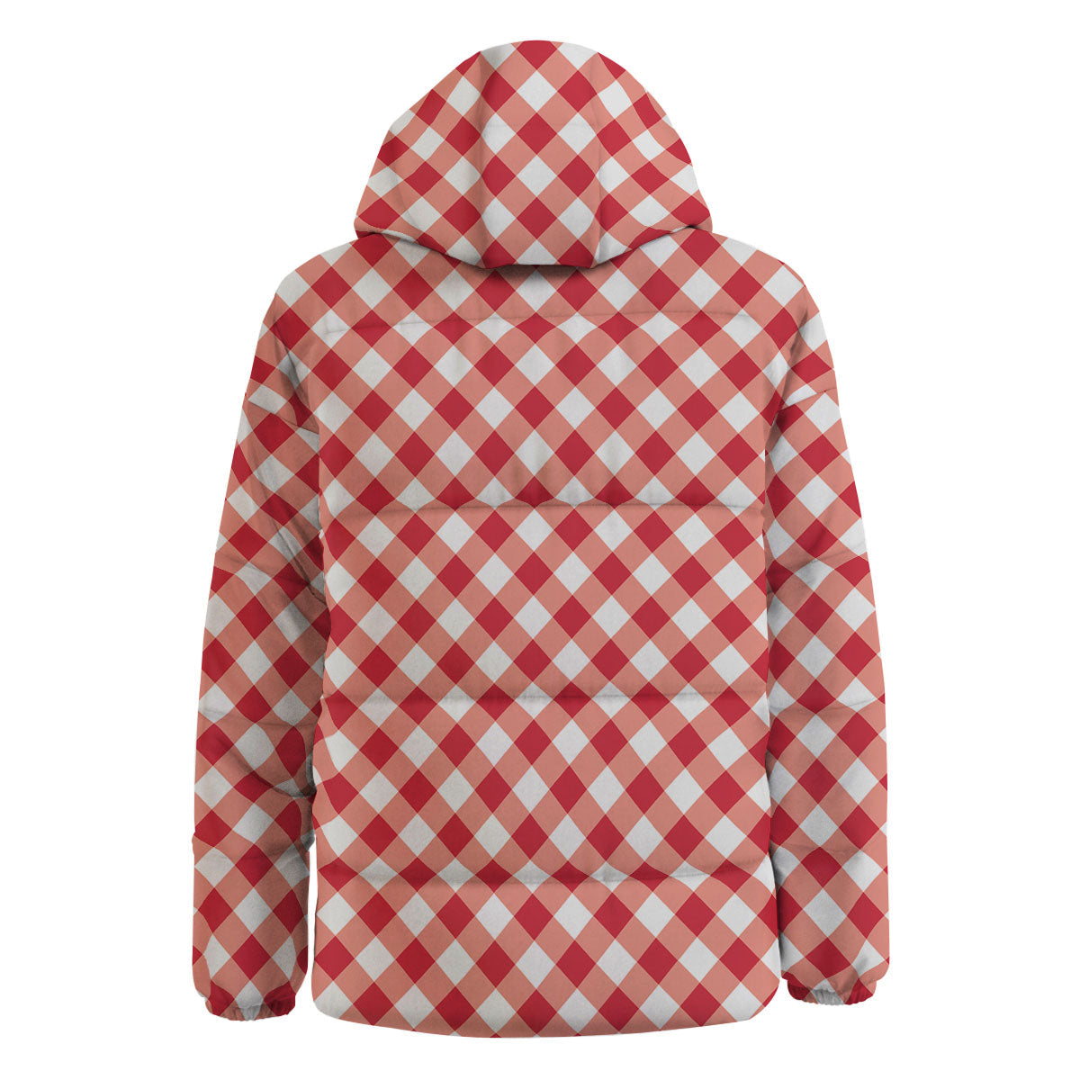 Red Lava And White Gingham Print Down Jacket-grizzshop