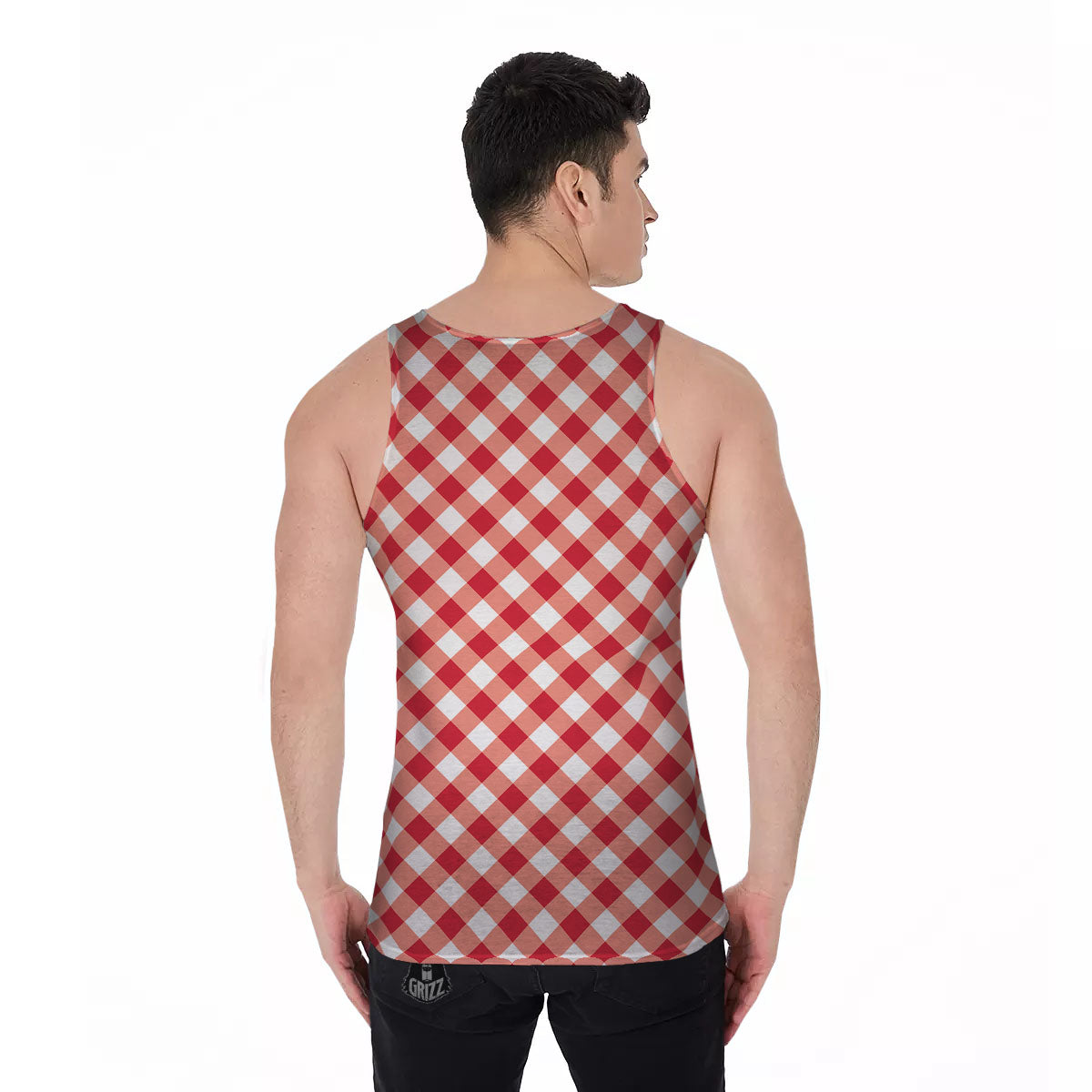 Red Lava And White Gingham Print Men's Tank Top-grizzshop