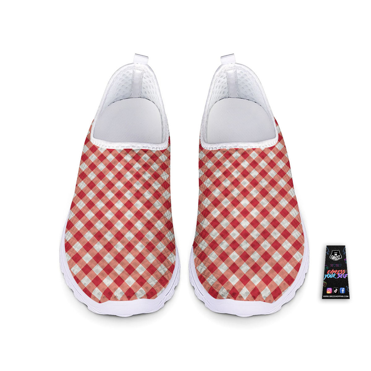 Red Lava And White Gingham Print Nurse Shoes-grizzshop