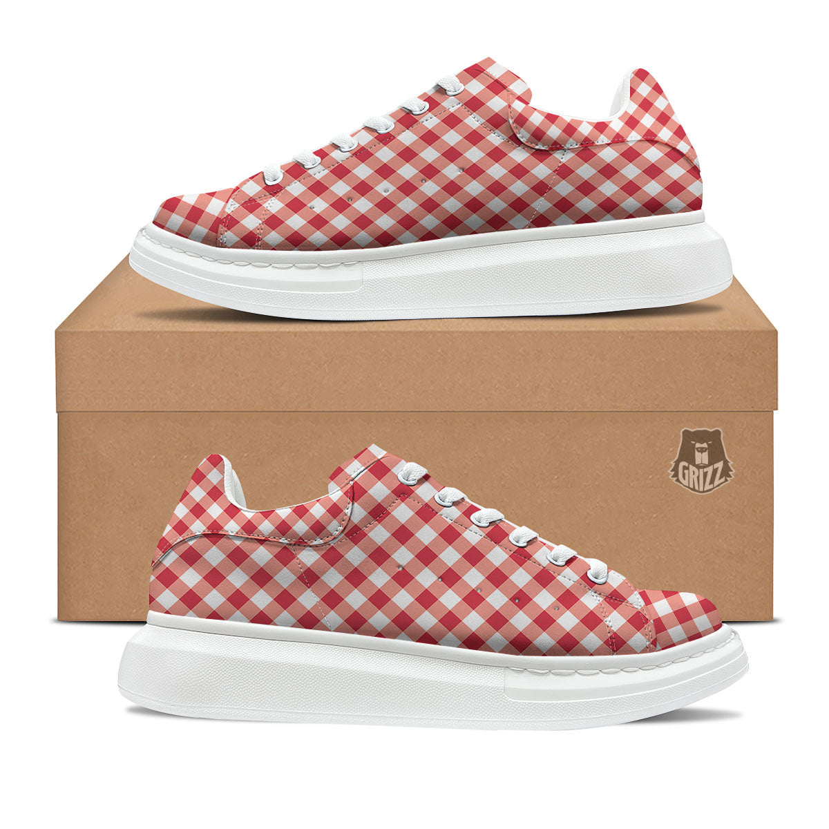 Red Lava And White Gingham Print Platform Shoes-grizzshop