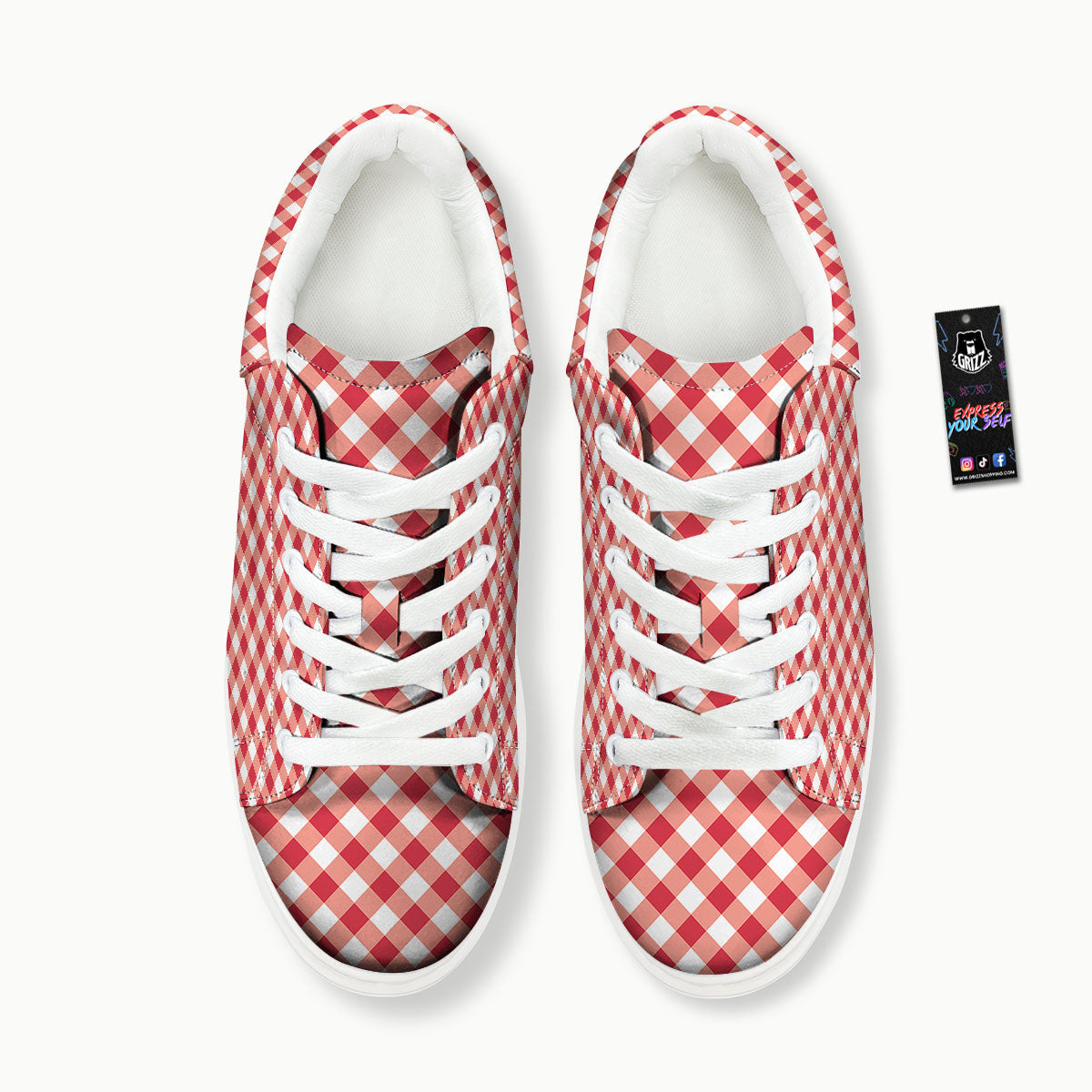 Red Lava And White Gingham Print Platform Shoes-grizzshop