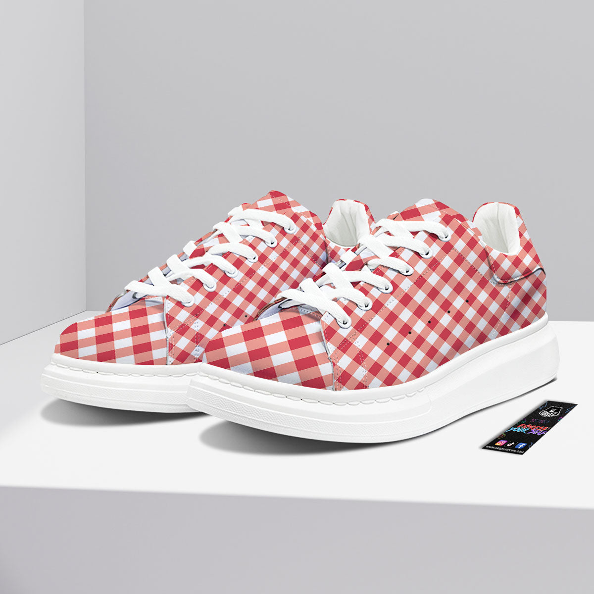 Red Lava And White Gingham Print Platform Shoes-grizzshop