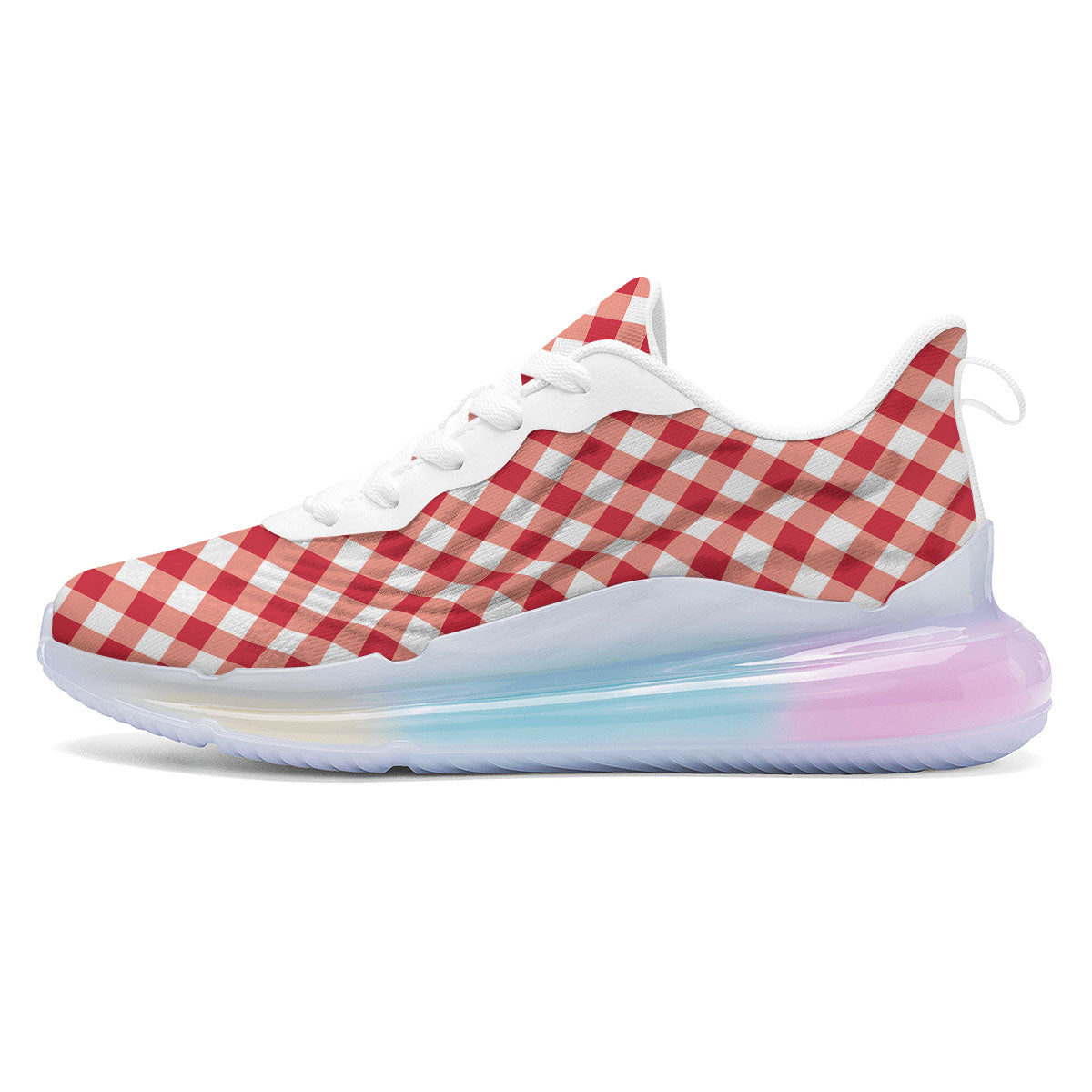 Red Lava And White Gingham Print Running Sneakers-grizzshop