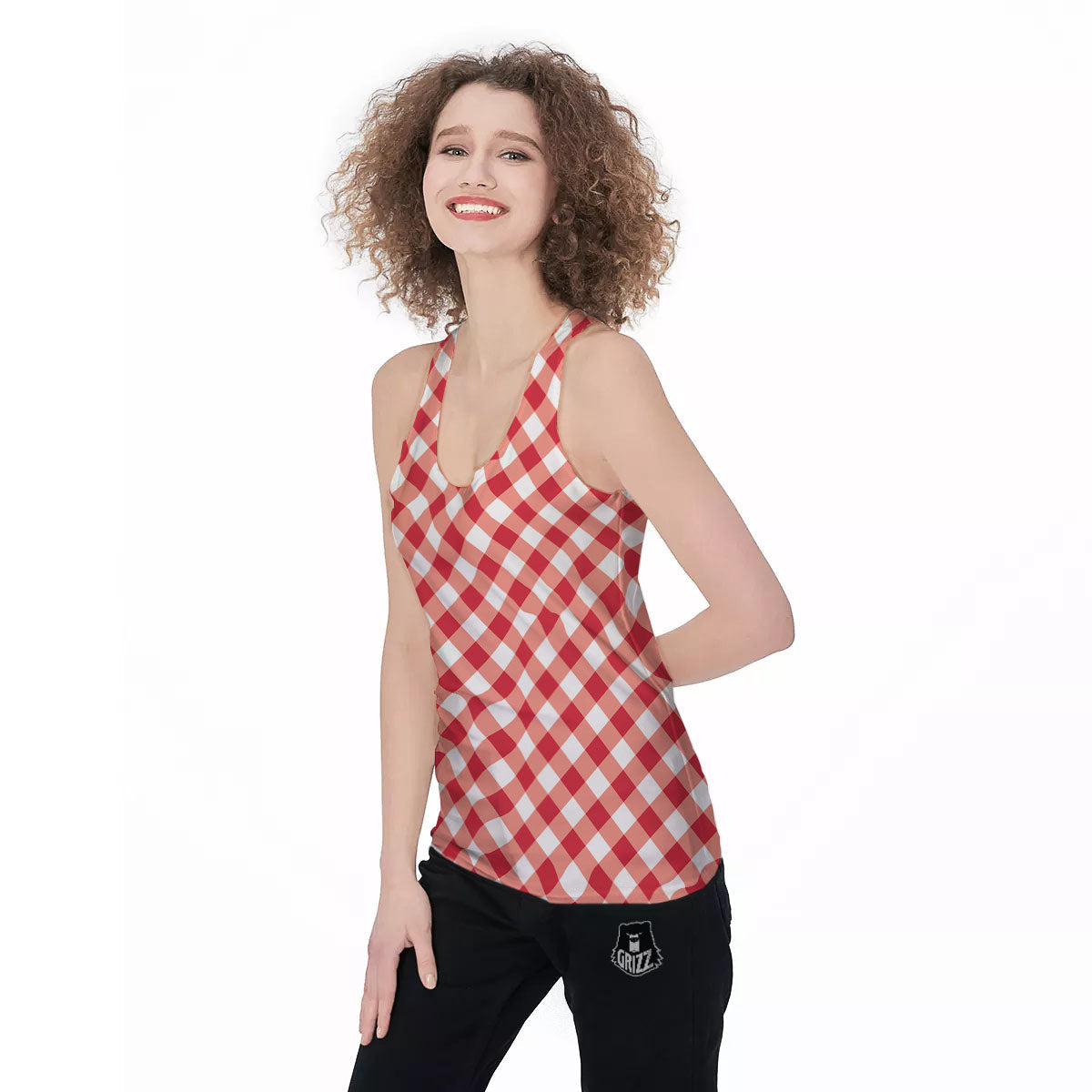 Red Lava And White Gingham Print Women's Racerback Tank Top-grizzshop