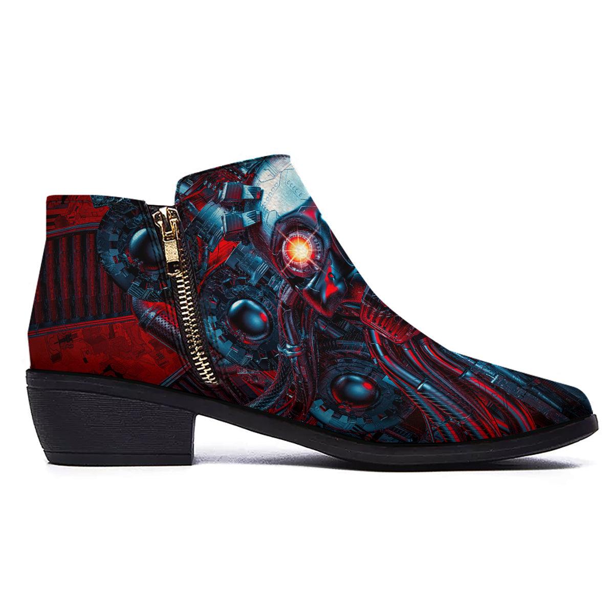 Red Machine Robot Print Ankle Boots-grizzshop