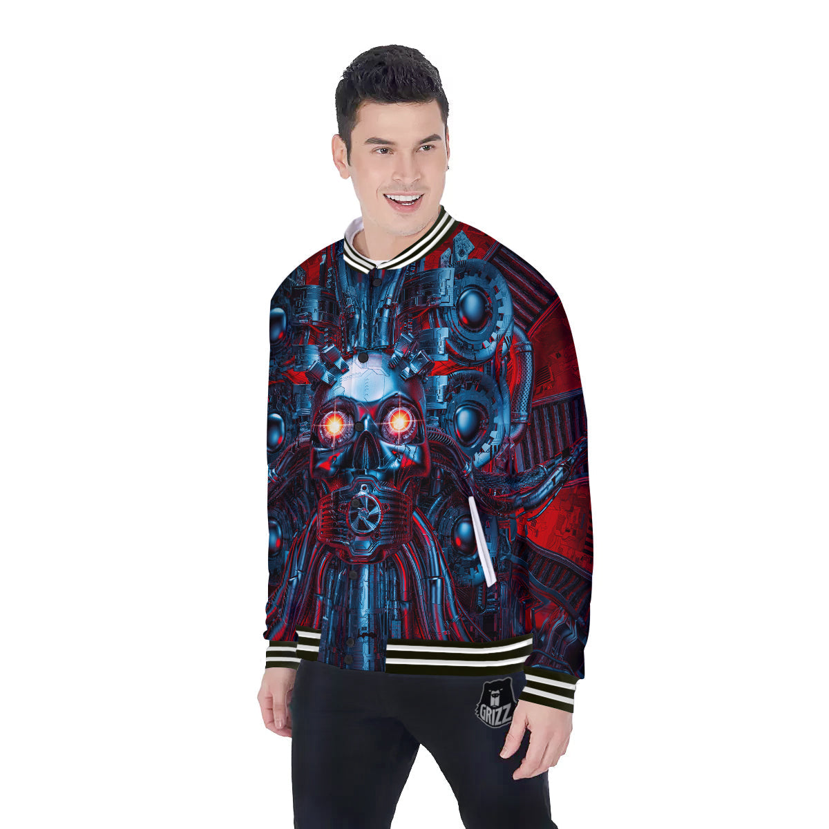 Red Machine Robot Print Baseball Jacket-grizzshop