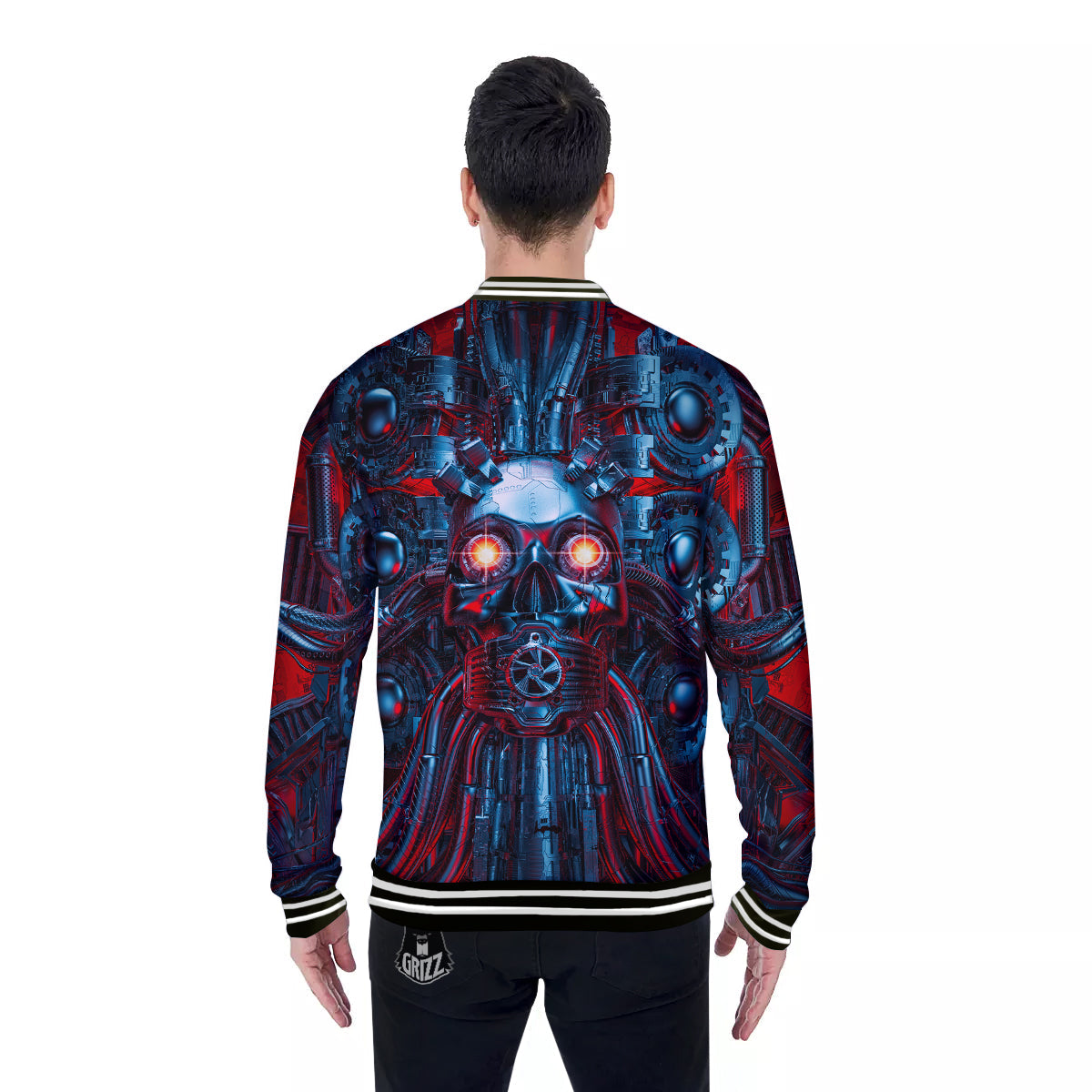 Red Machine Robot Print Baseball Jacket-grizzshop