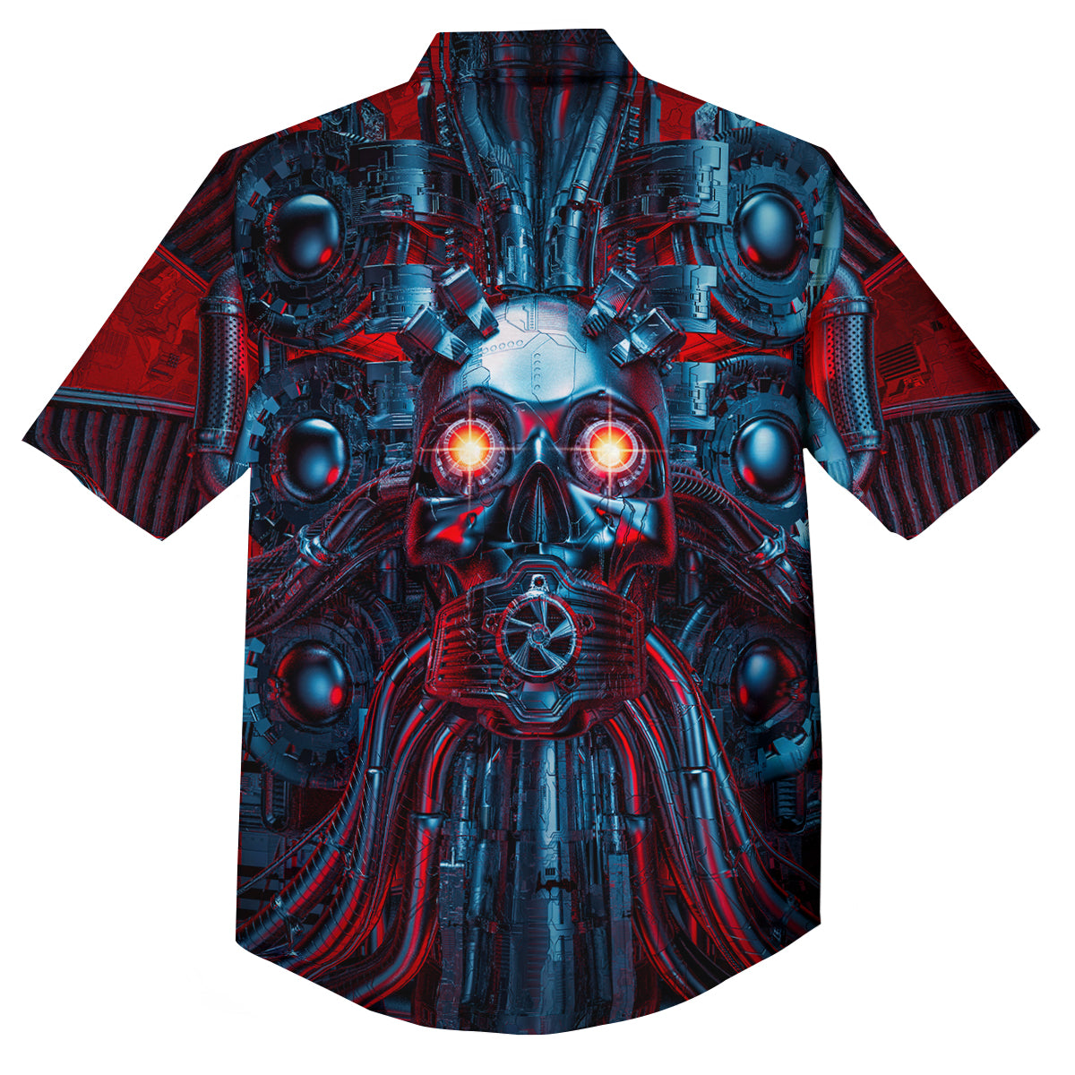 Red Machine Robot Print Button Up Shirt-grizzshop