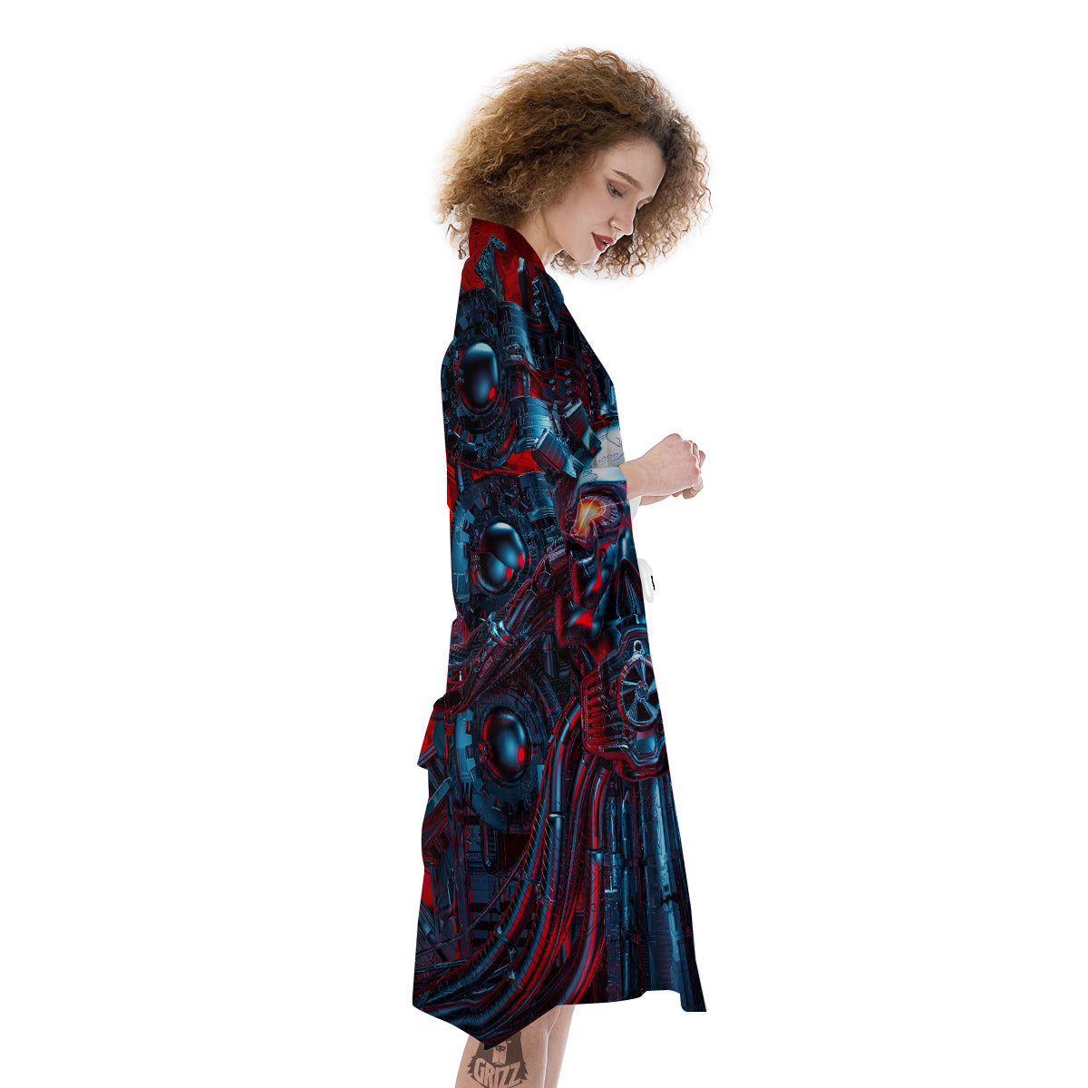 Red Machine Robot Print Kimono-grizzshop