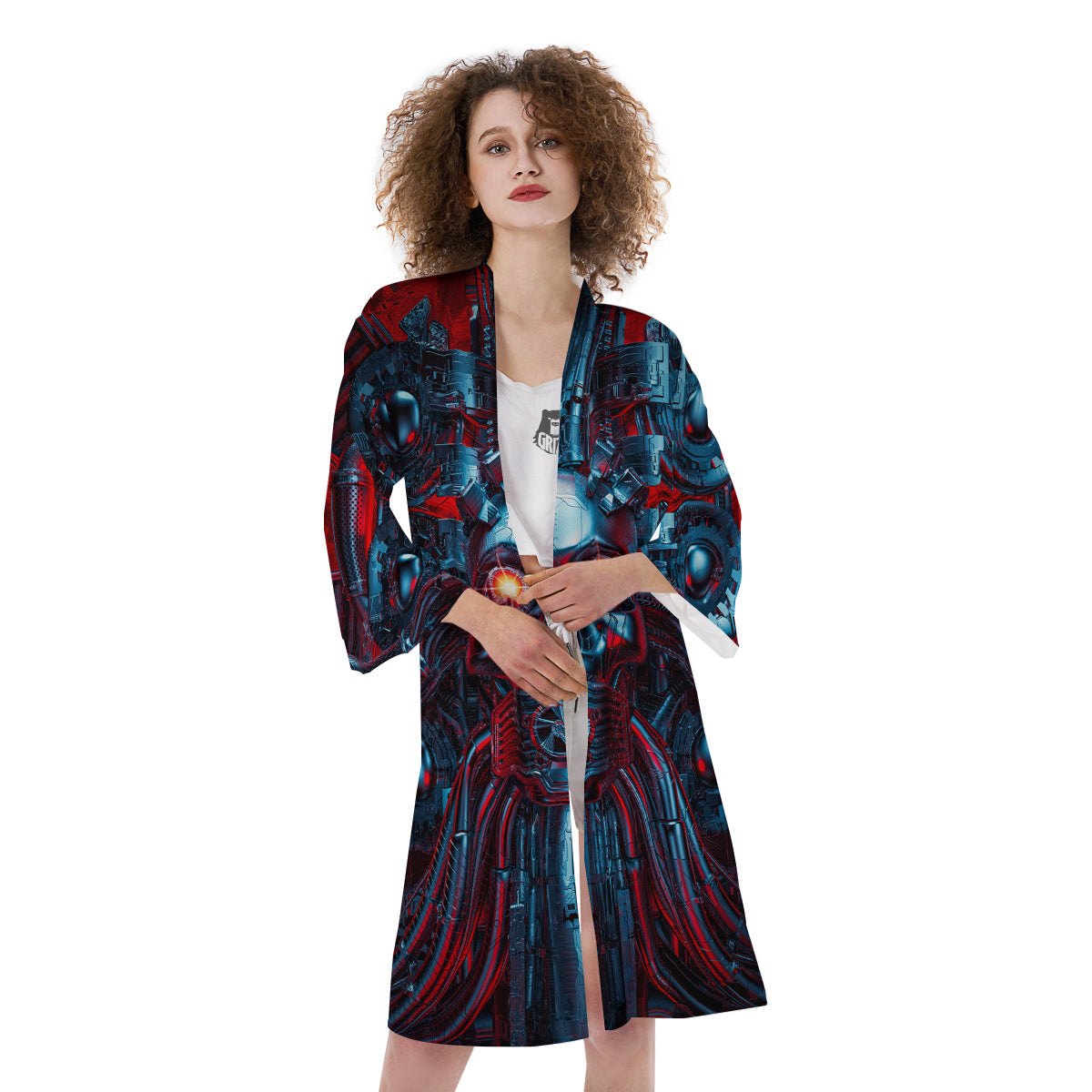 Red Machine Robot Print Kimono-grizzshop