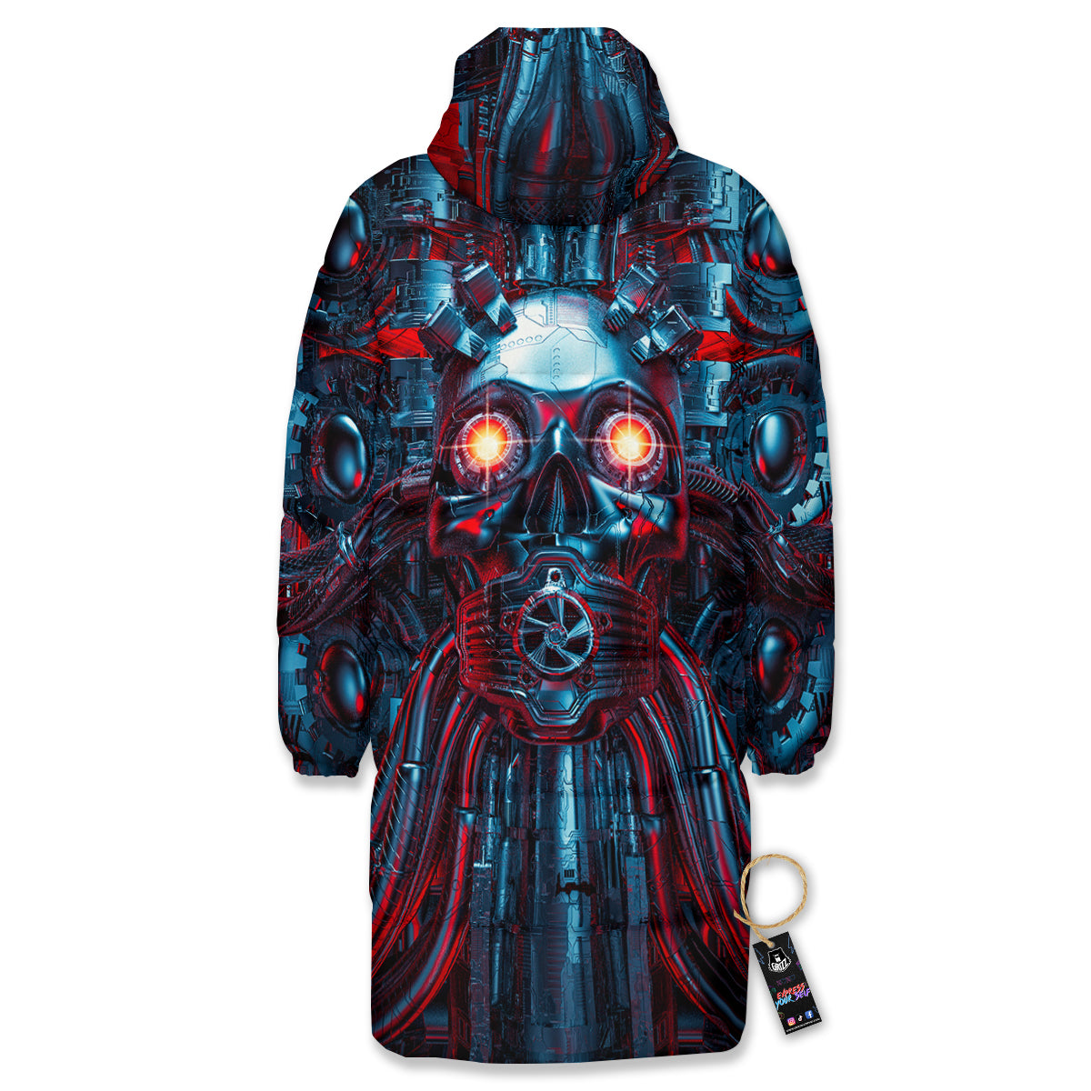 Red Machine Robot Print Long Down Jacket-grizzshop