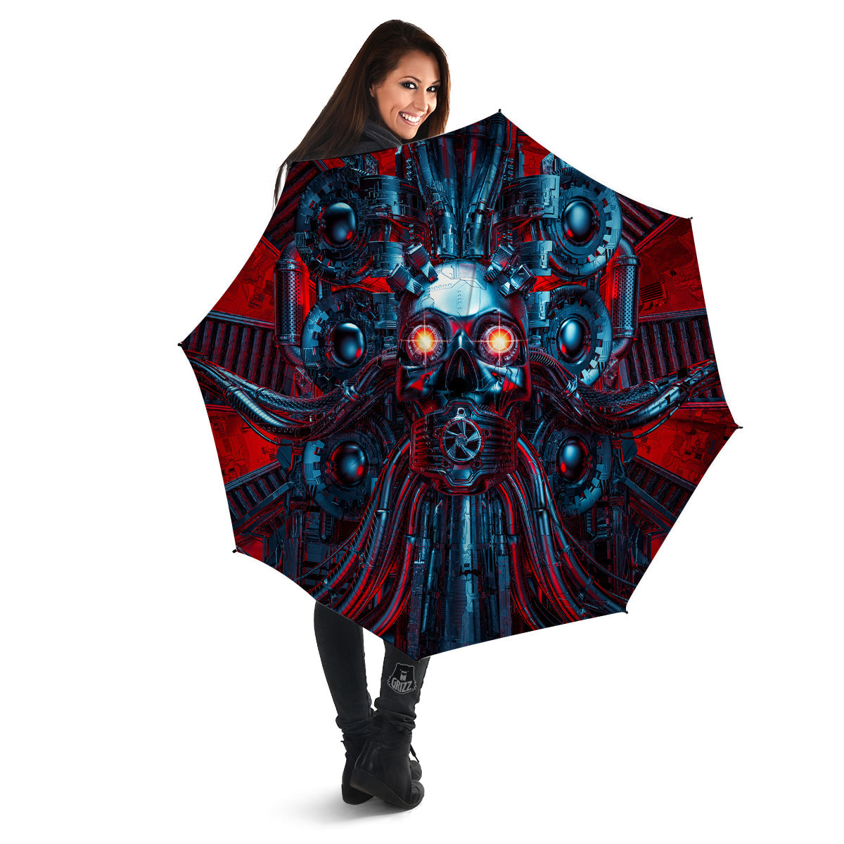Red Machine Robot Print Umbrella-grizzshop