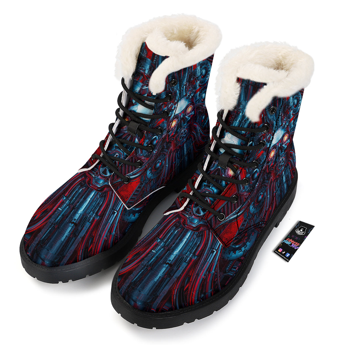 Red Machine Robot Print Winter Boots-grizzshop
