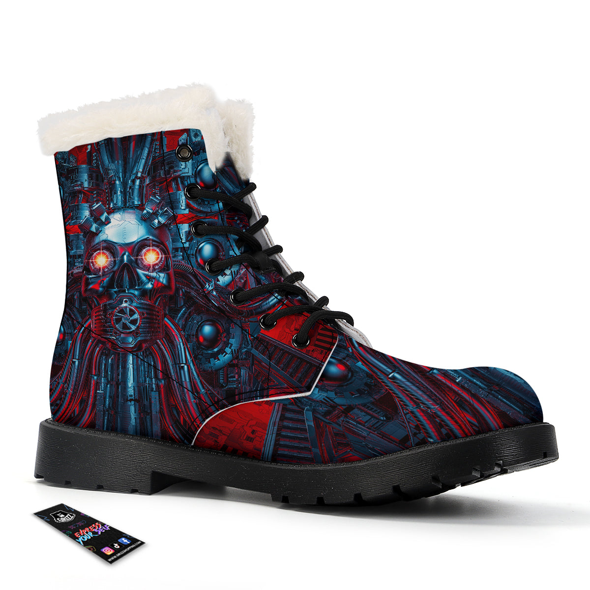 Red Machine Robot Print Winter Boots-grizzshop