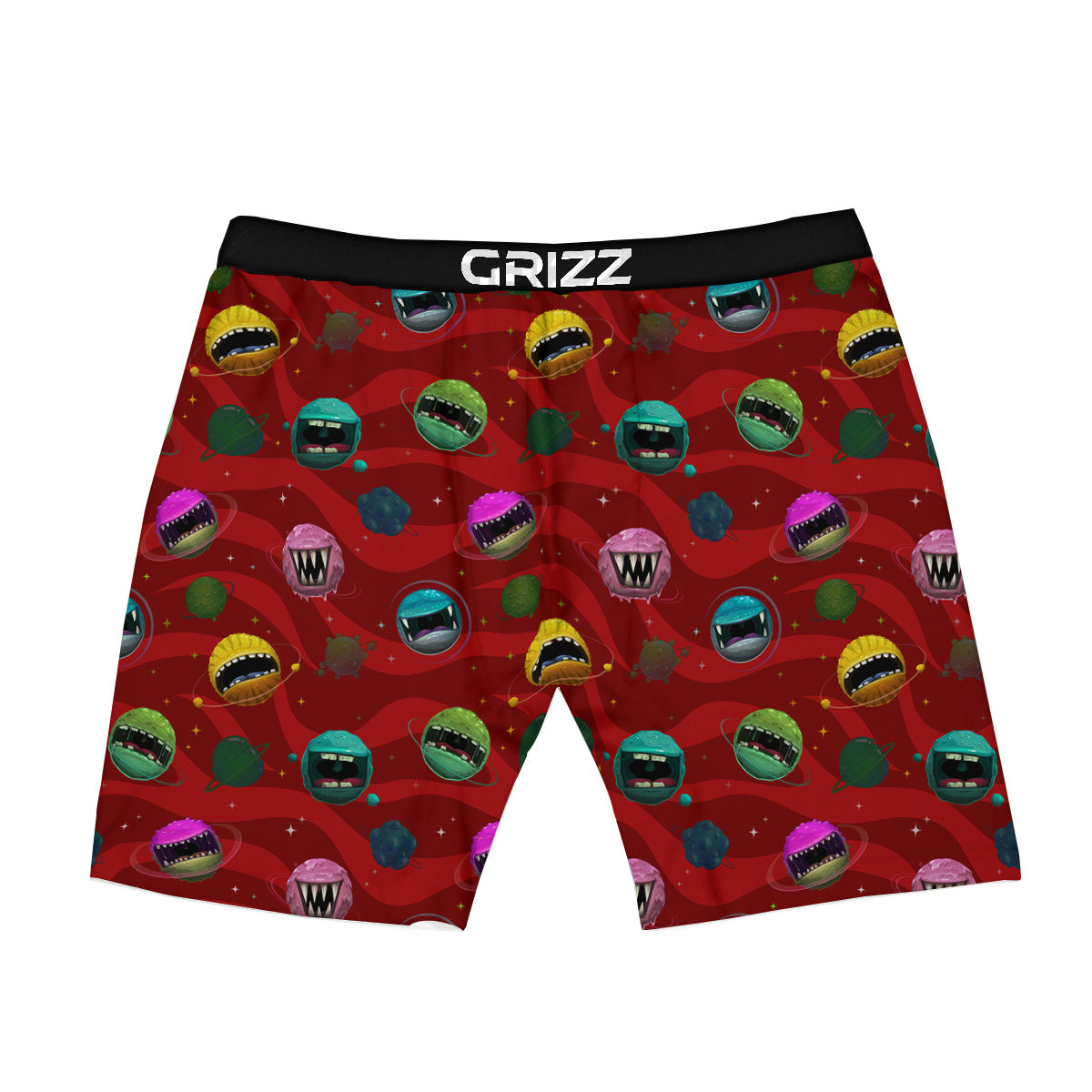 Red Monster Planets Print Pattern Boxer Briefs-grizzshop