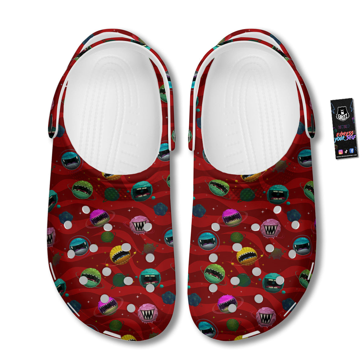 Red Monster Planets Print Pattern Clog-grizzshop