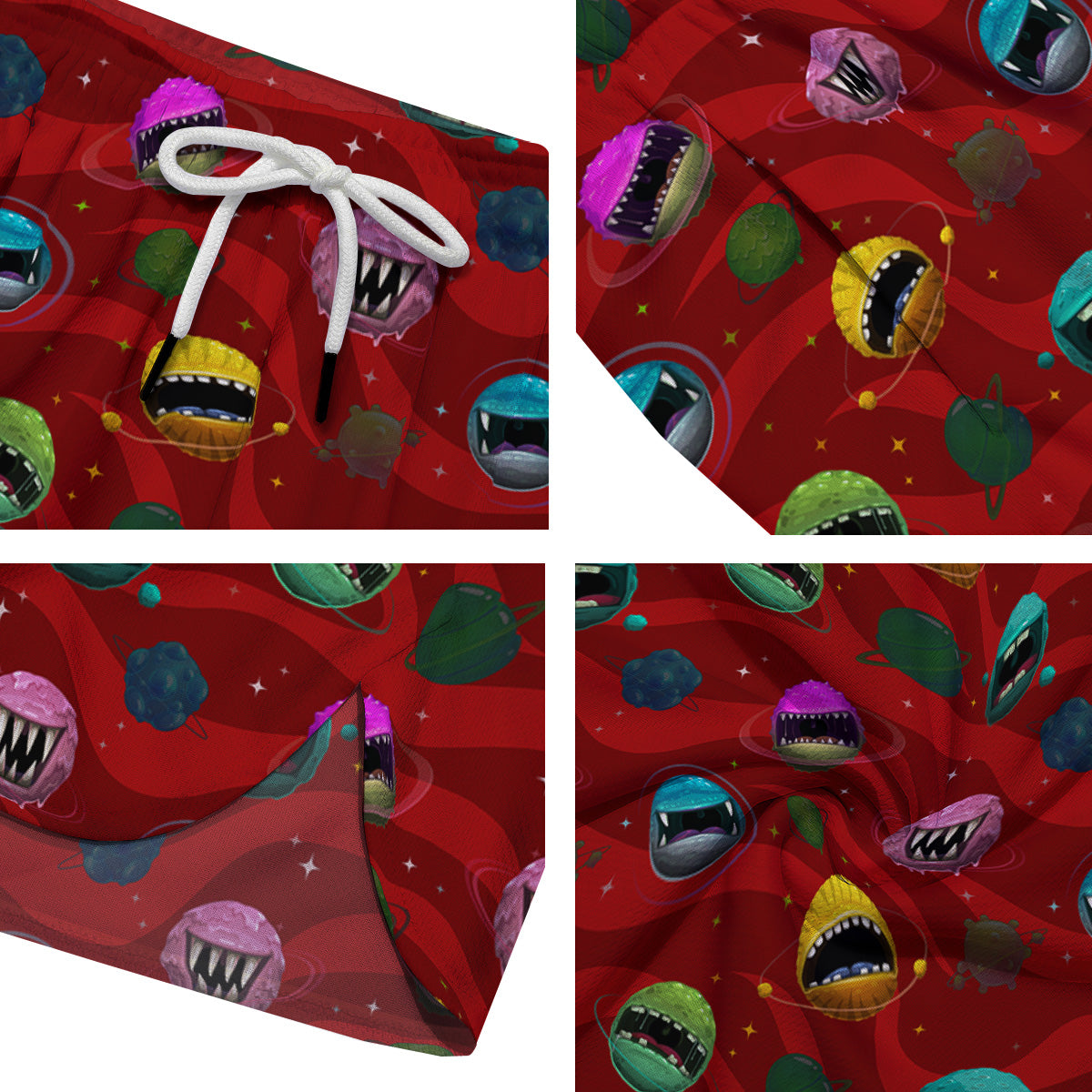 Red Monster Planets Print Pattern Men's Running Shorts-grizzshop