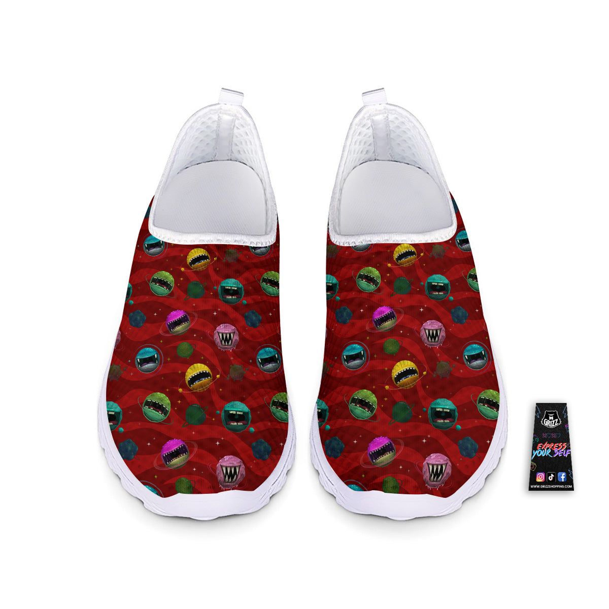 Red Monster Planets Print Pattern Nurse Shoes-grizzshop