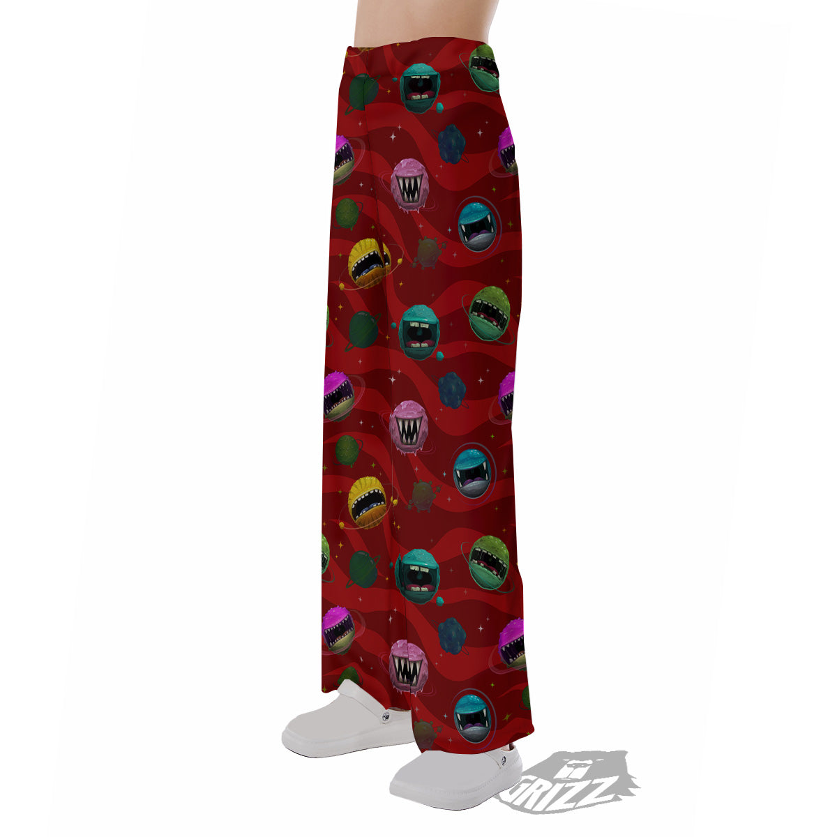 Red Monster Planets Print Pattern Pajama Pants-grizzshop