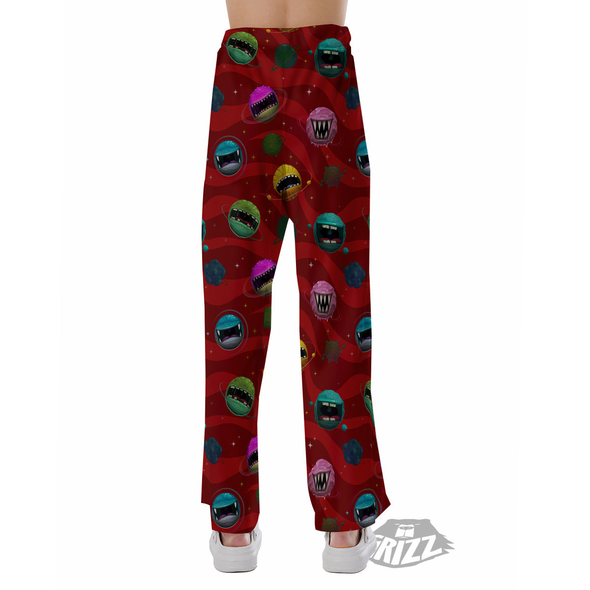 Red Monster Planets Print Pattern Pajama Pants-grizzshop