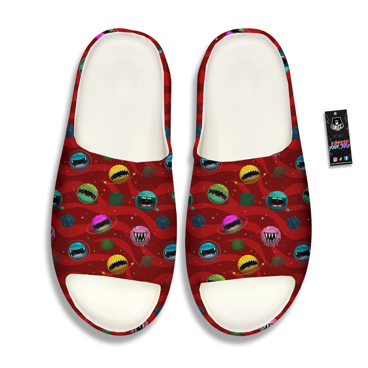 Red Monster Planets Print Pattern Sandals-grizzshop