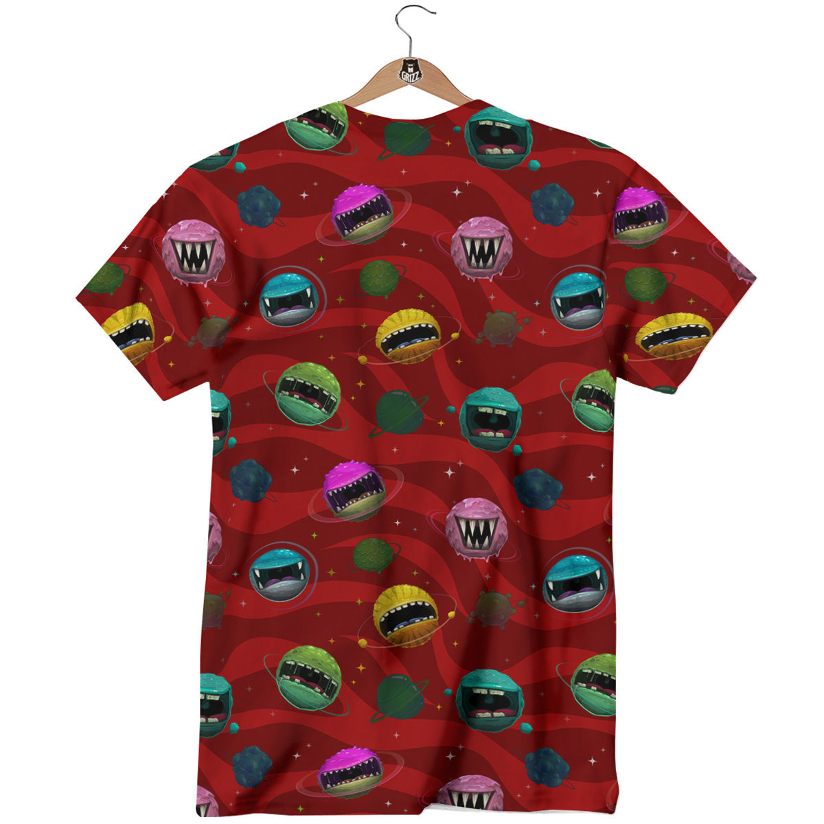 Red Monster Planets Print Pattern T-Shirt-grizzshop