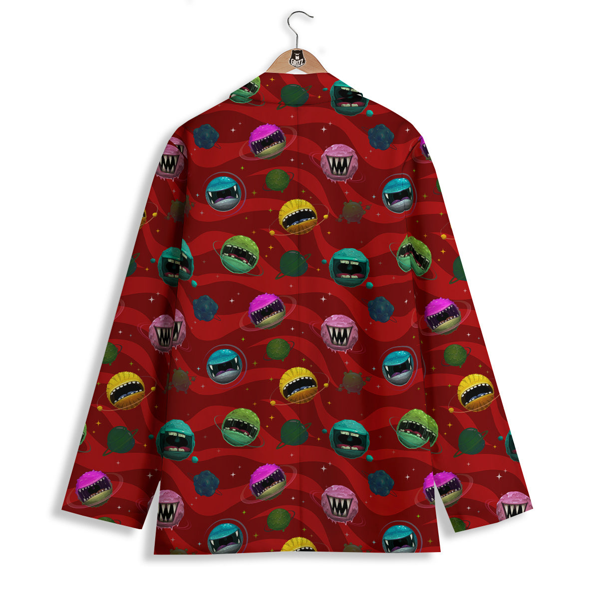 Red Monster Planets Print Pattern Women's Blazer-grizzshop