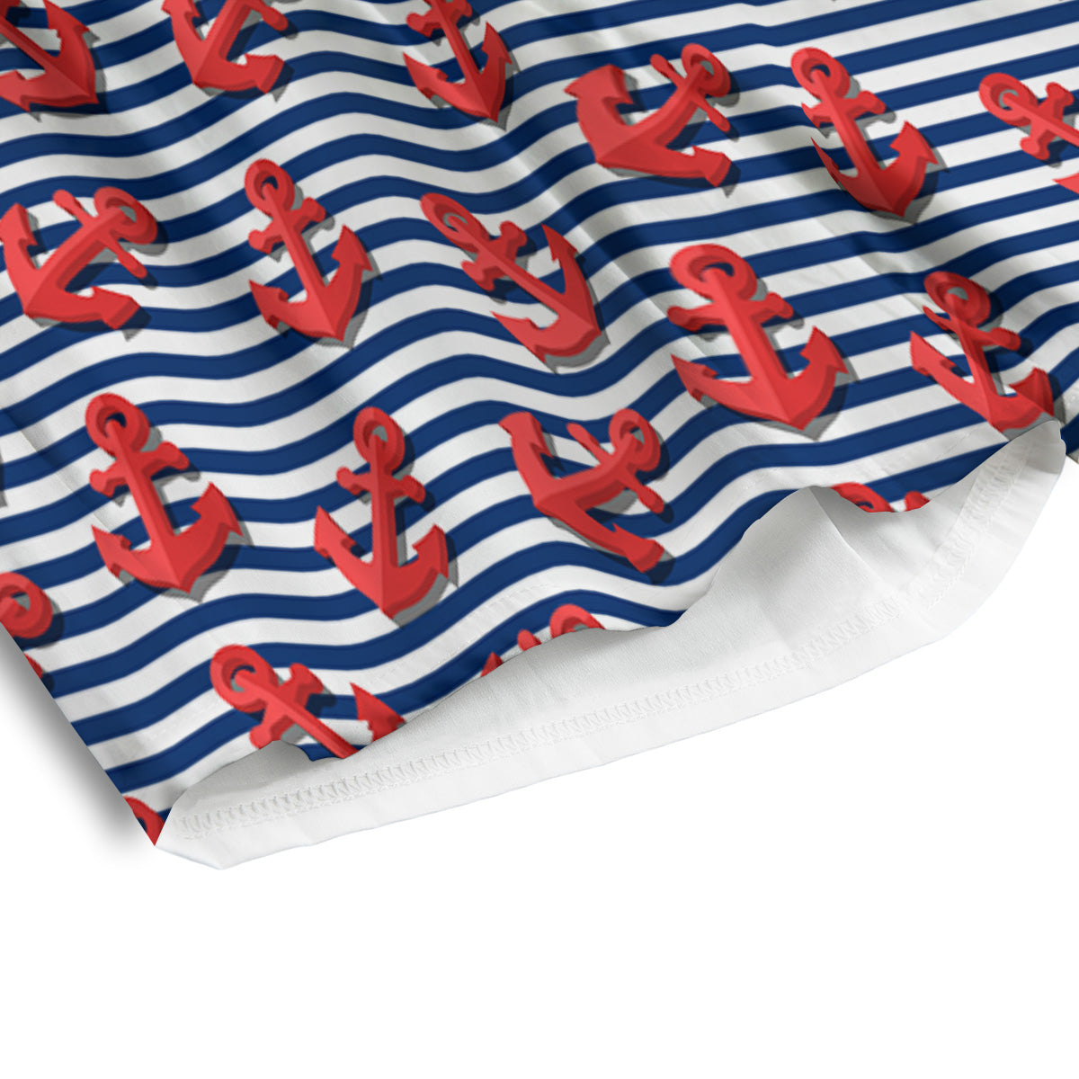 Red Nautical Anchor Blue Striped Print Men's Athletic Shorts