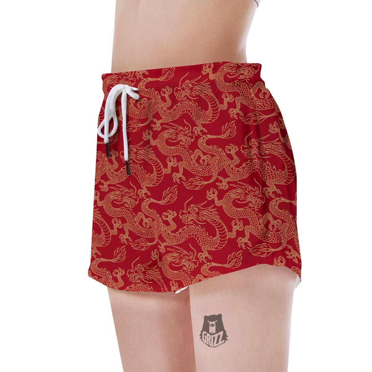 Red Oriental Chinese Dragon Women's Shorts-grizzshop