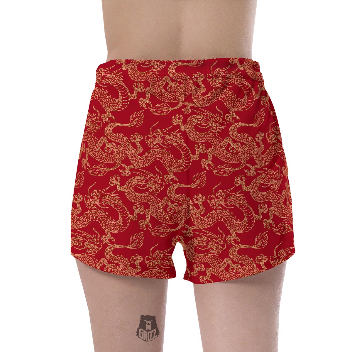 Red Oriental Chinese Dragon Women's Shorts-grizzshop