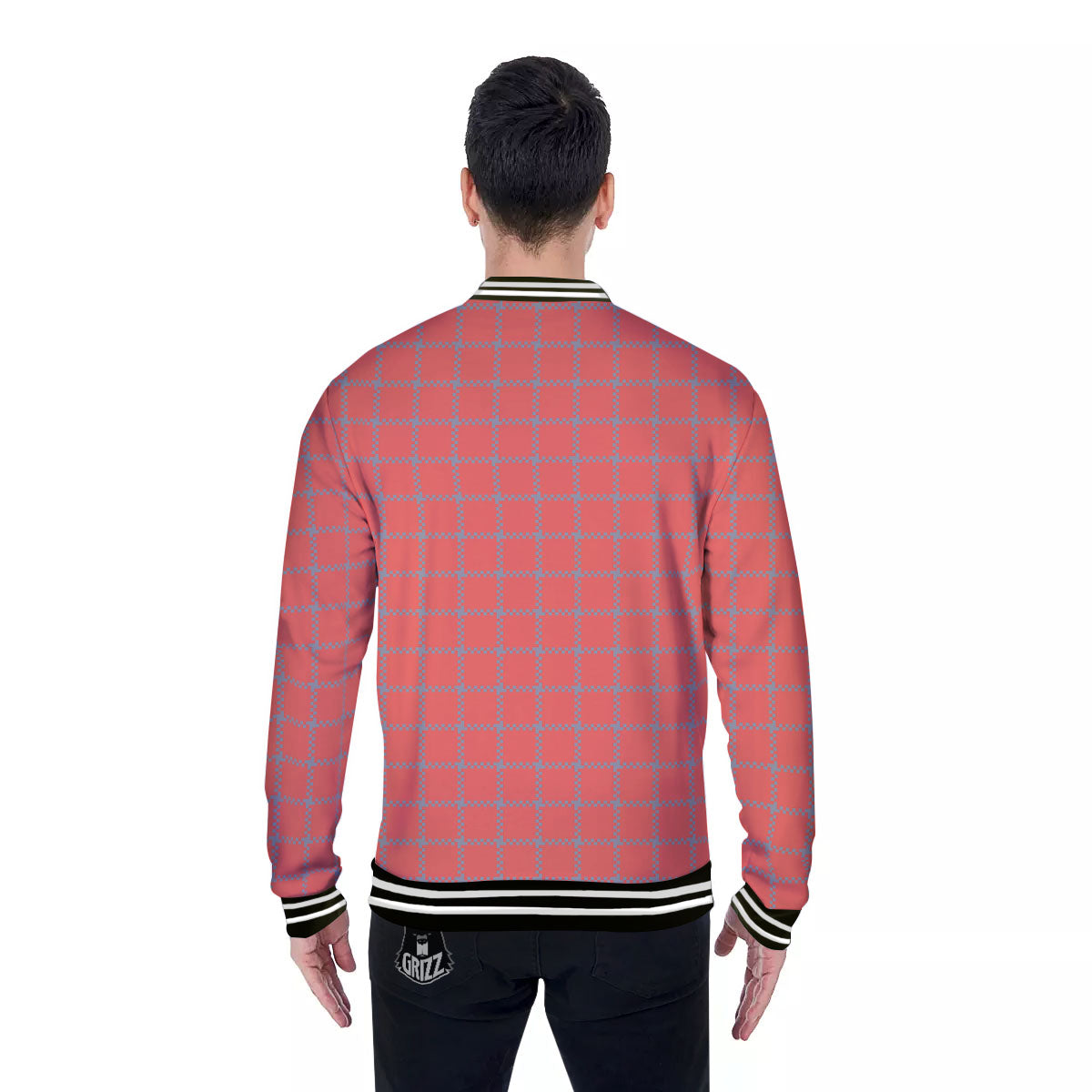 Red Pastel And Grey Tattersall Print Baseball Jacket-grizzshop