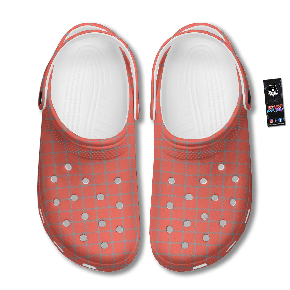 Red Pastel And Grey Tattersall Print Clog-grizzshop