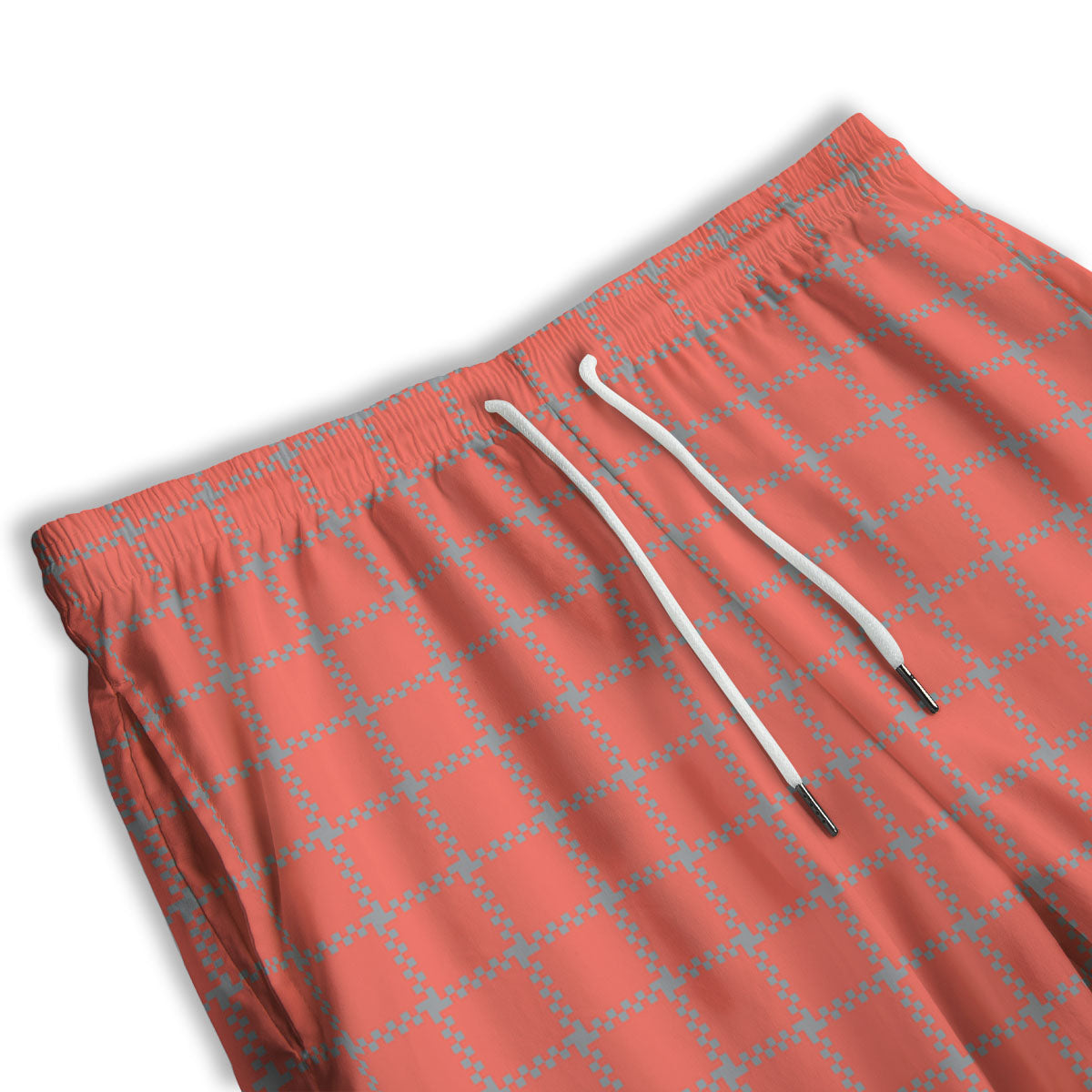 Red Pastel And Grey Tattersall Print Men's Athletic Shorts
