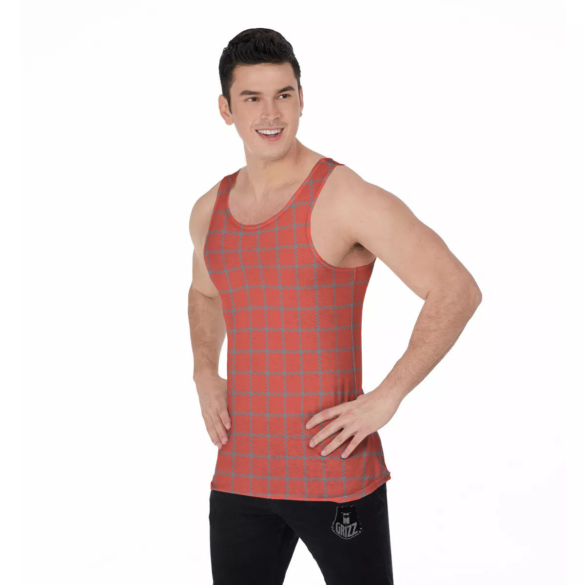 Red Pastel And Grey Tattersall Print Men's Tank Top-grizzshop