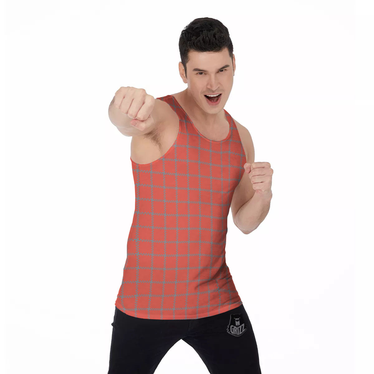 Red Pastel And Grey Tattersall Print Men's Tank Top-grizzshop