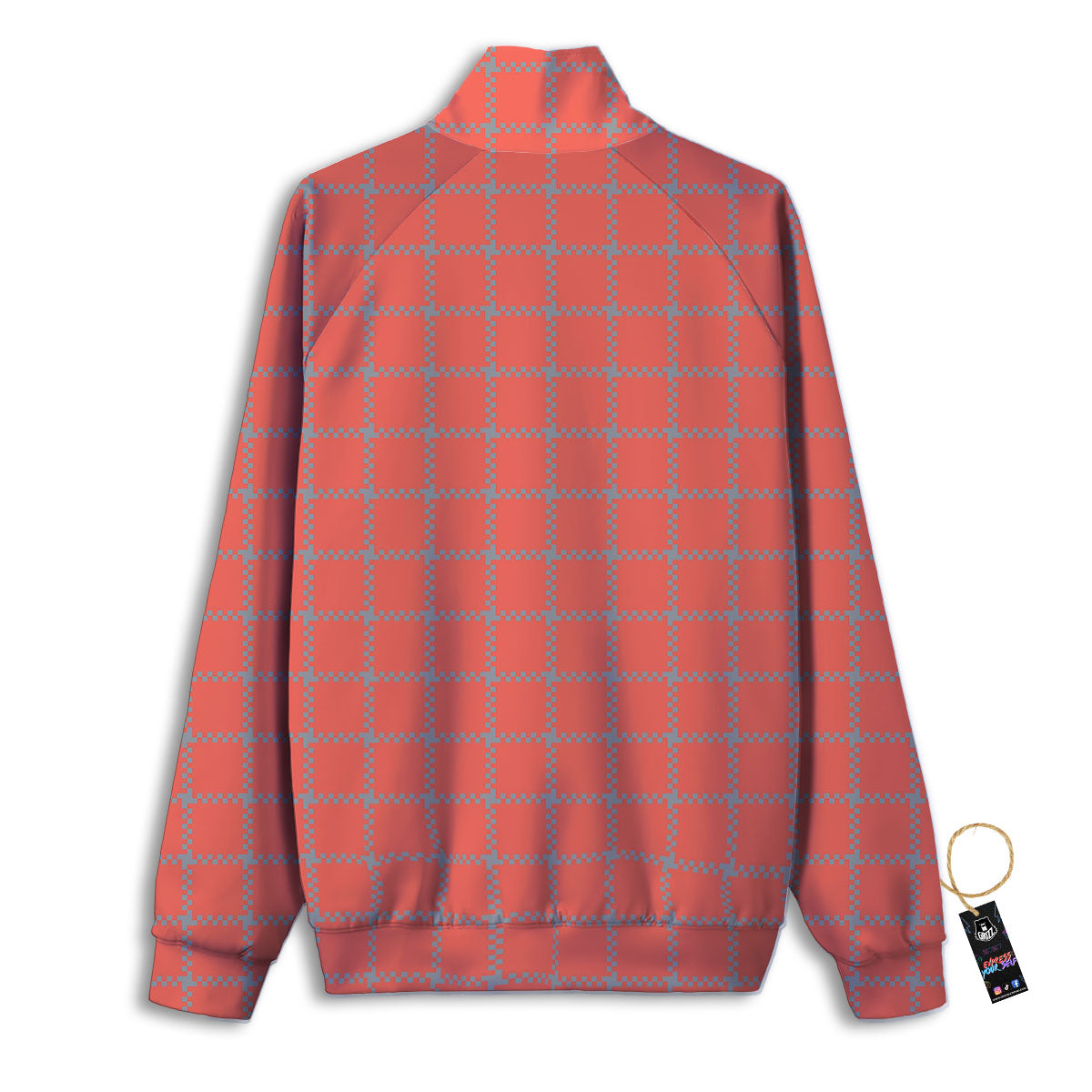 Red Pastel And Grey Tattersall Print Track Jacket-grizzshop