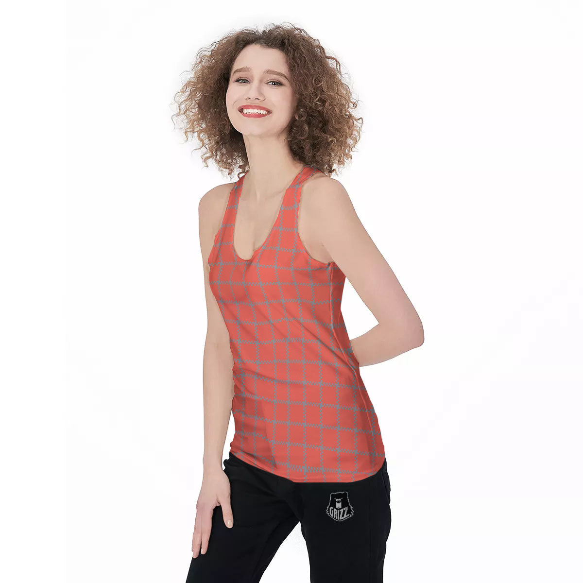 Red Pastel And Grey Tattersall Print Women's Racerback Tank Top-grizzshop