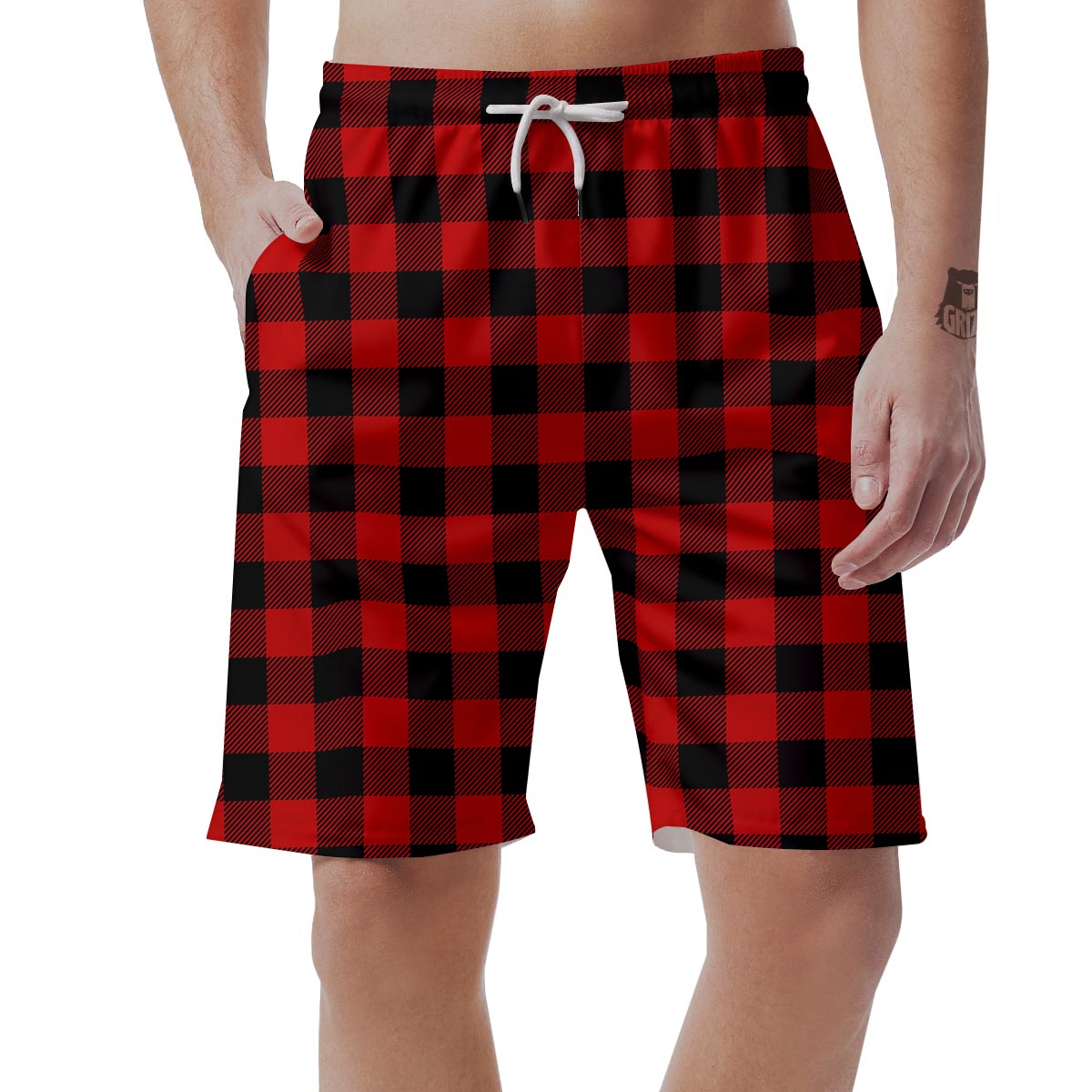 Red Plaid Men's Shorts-grizzshop