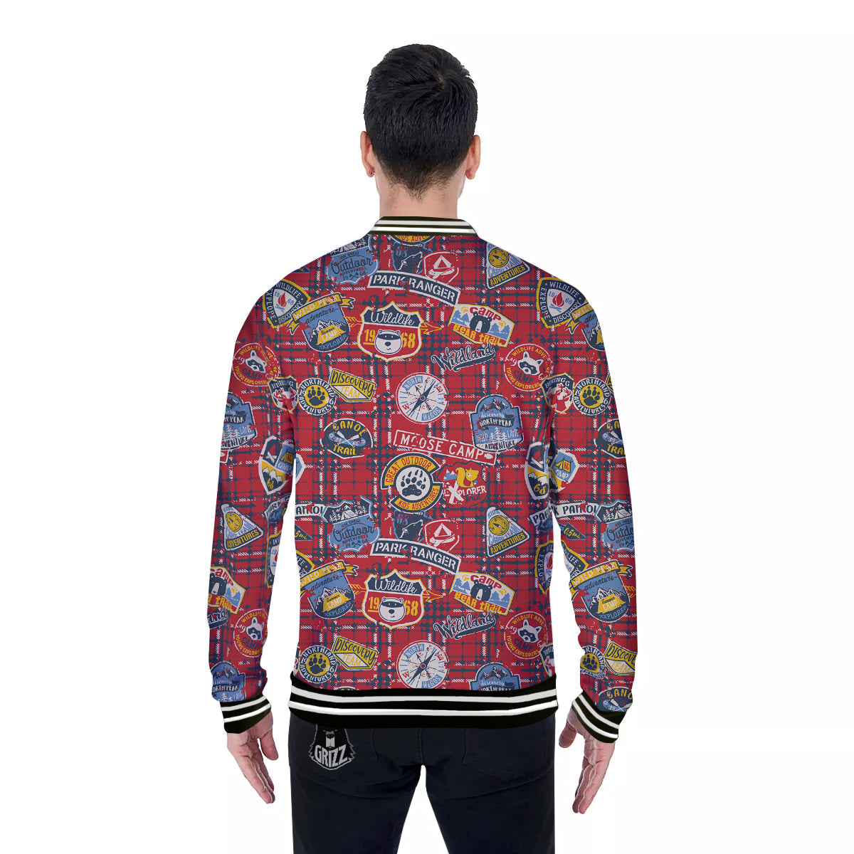 Red Plaid Mountain Camp Tartan Print Baseball Jacket-grizzshop