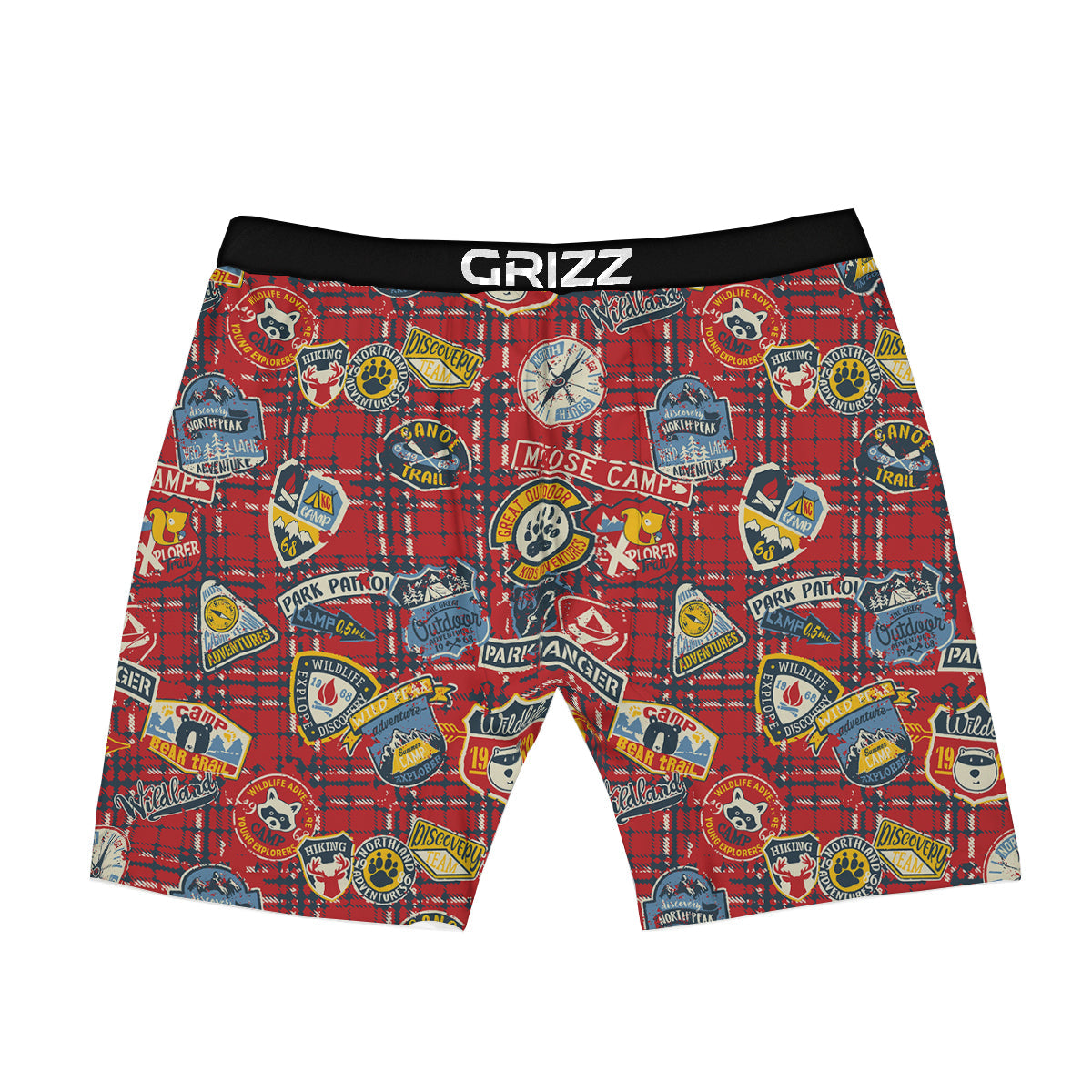 Red Plaid Mountain Camp Tartan Print Boxer Briefs-grizzshop