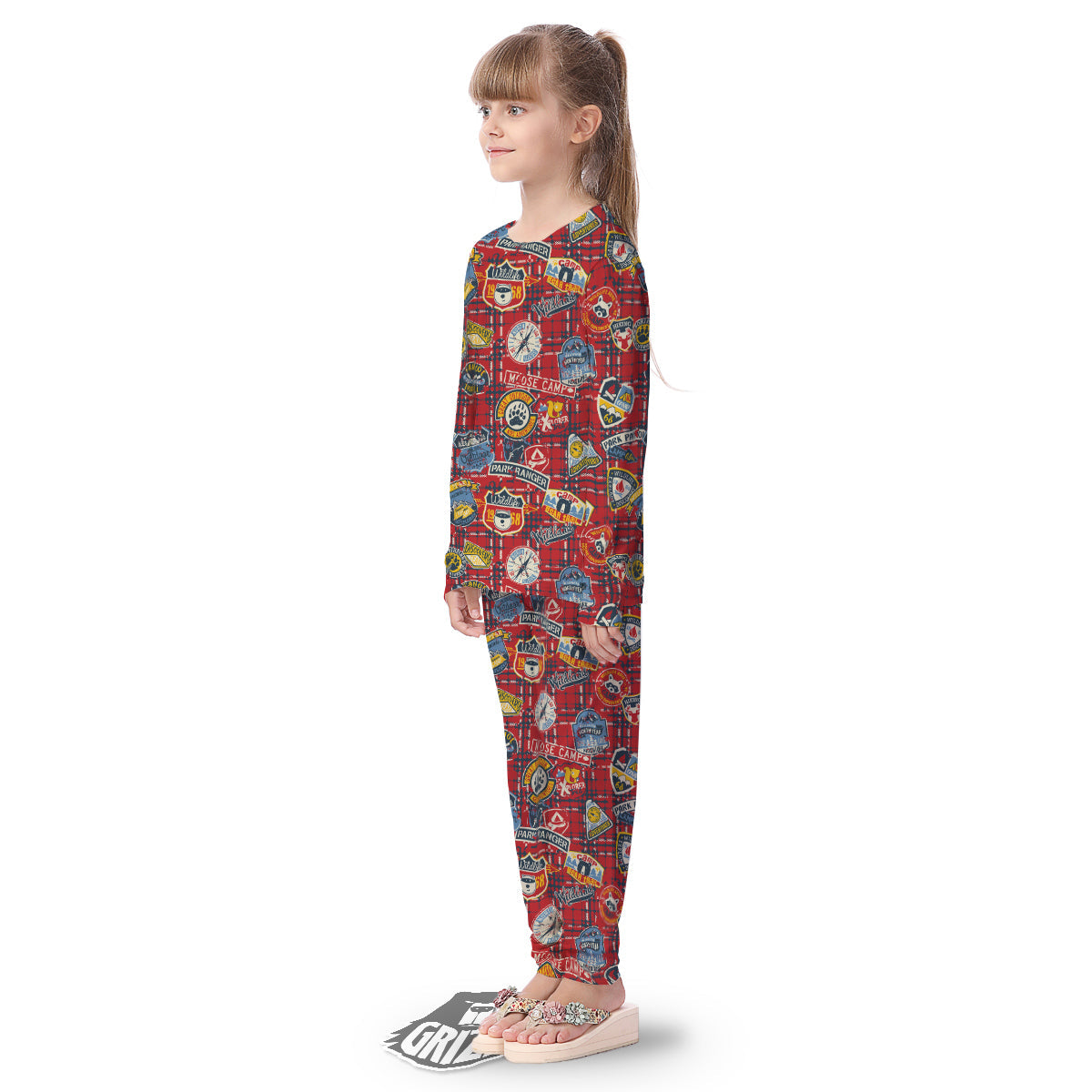 Red Plaid Mountain Camp Tartan Print Kid's Pajamas-grizzshop