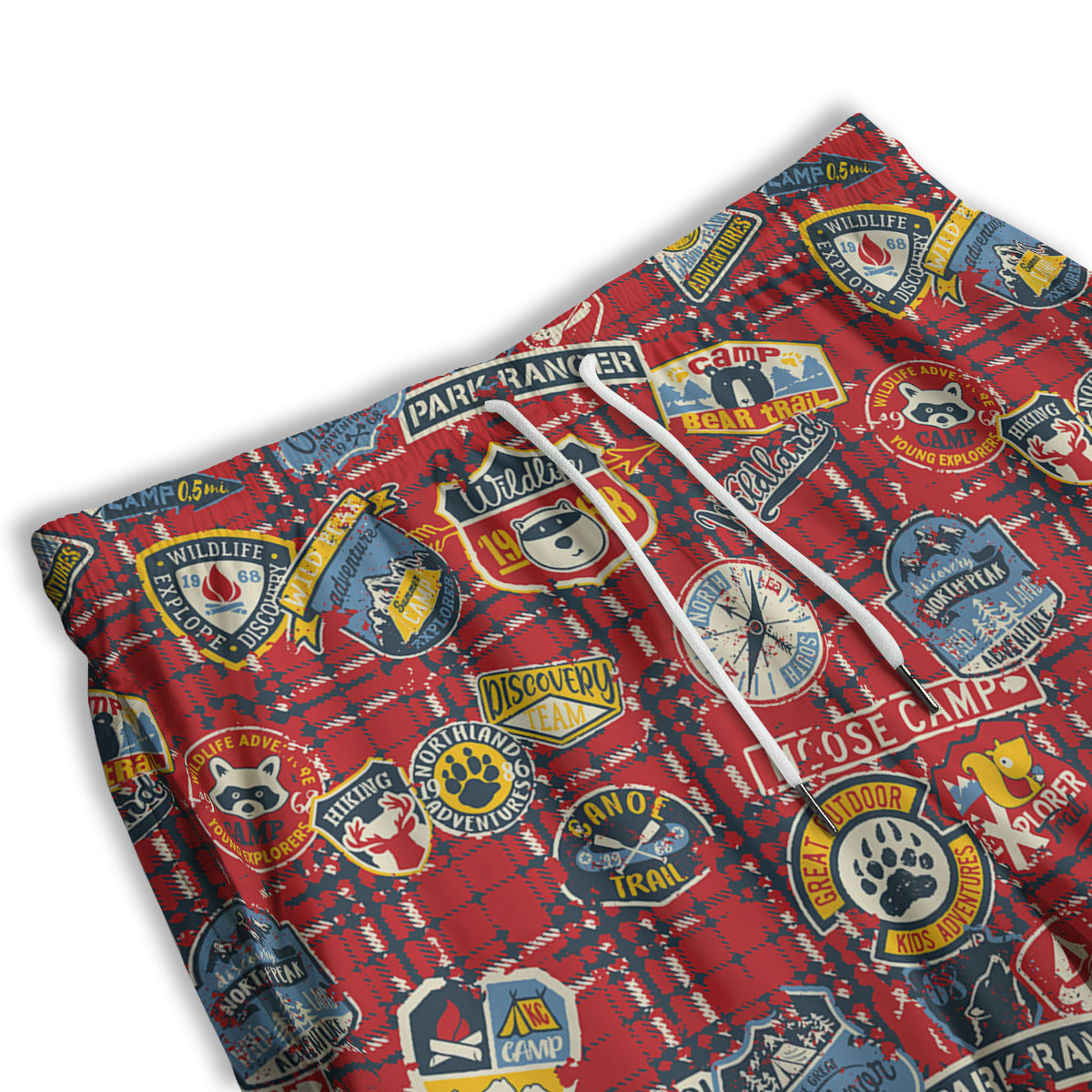 Red Plaid Mountain Camp Tartan Print Men's Athletic Shorts