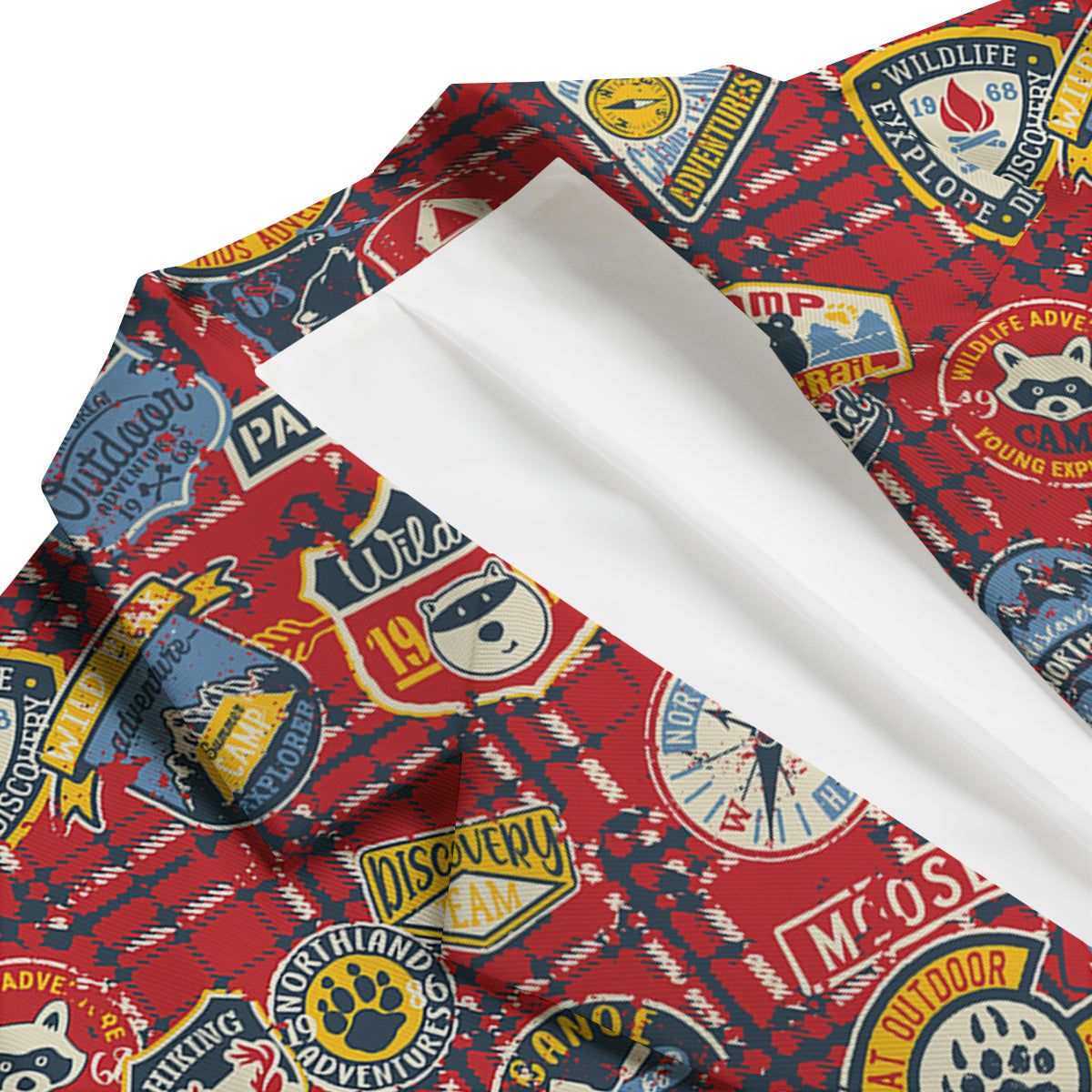 Red Plaid Mountain Camp Tartan Print Men's Blazer-grizzshop