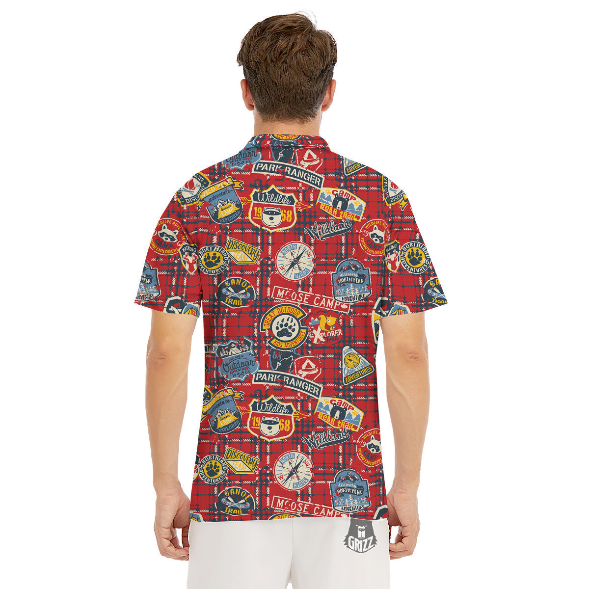 Red Plaid Mountain Camp Tartan Print Men's Golf Shirts-grizzshop