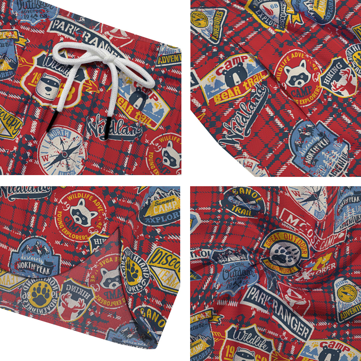 Red Plaid Mountain Camp Tartan Print Men's Running Shorts-grizzshop
